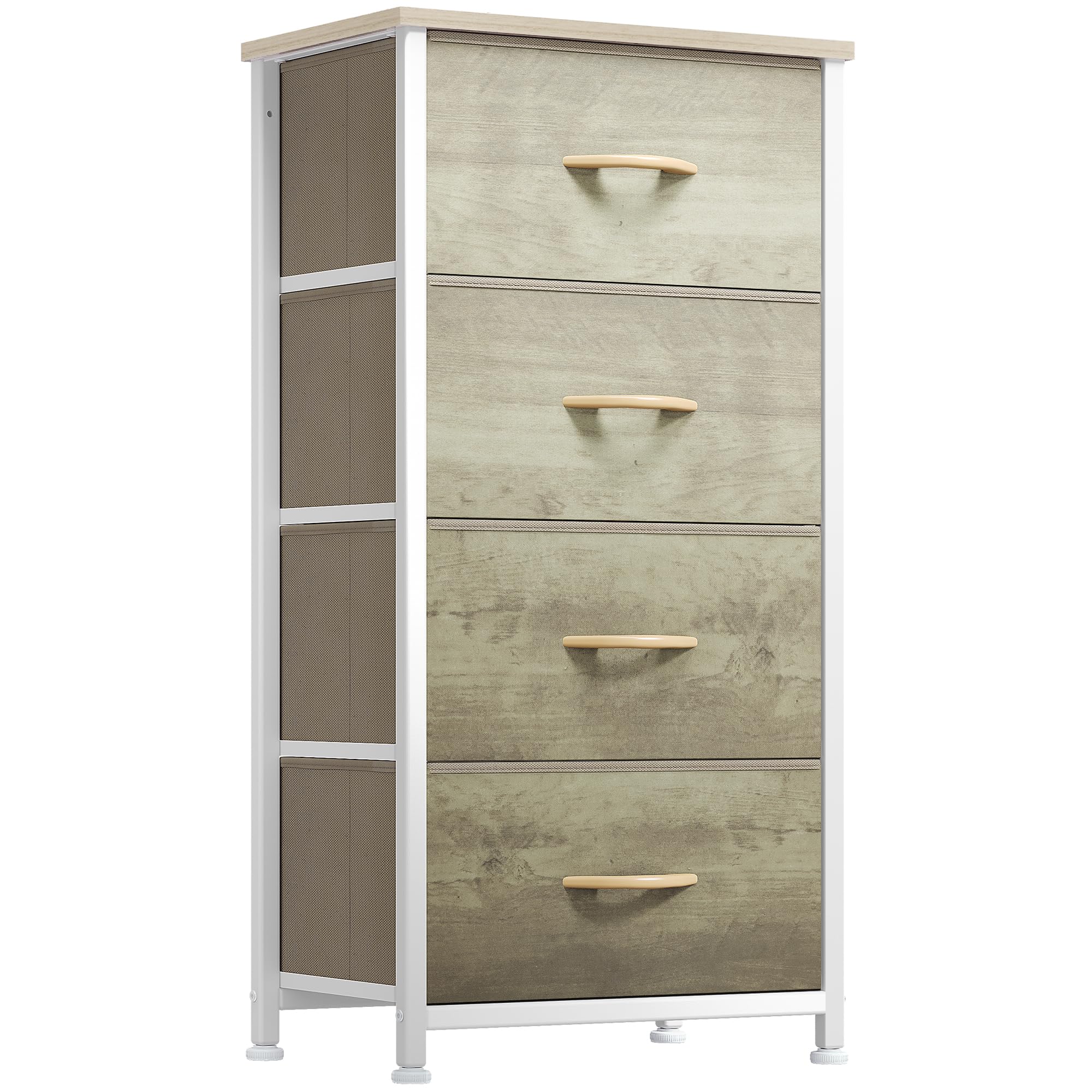 YITAHOME Dresser with 4 Drawers - Fabric Storage Tower, Organizer Unit for Bedroom, Hallway, Hallway, Closets - Sturdy Steel Frame, Wooden Top & Easy Pull Fabric Bins (Oak Greige)