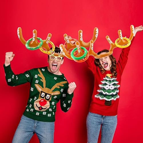 Miniatura 6 de Christmas Inflatable Reindeer Antler Ring Toss Games Reindeer Antler Hat Headband Ring Toss Game for Kids Xmas Party Supplies Indoor Games (4