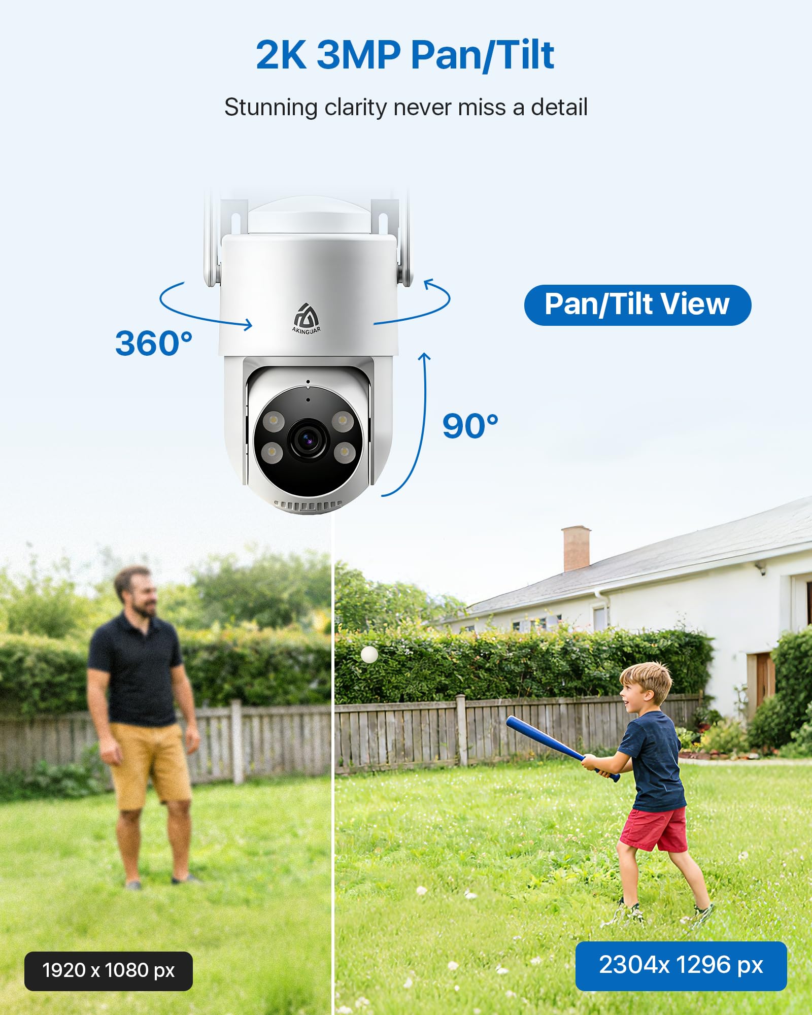 2K Cámara Vigilancia WiFi Exterior 360° PT, Cámara IP Vigilancia de Seguridad, Seguimiento Automático, Alarma Luz y Sonido, Visión Nocturna Color, Audio Bidireccional, 2,4/5 GHz, IP66 (4 pack)