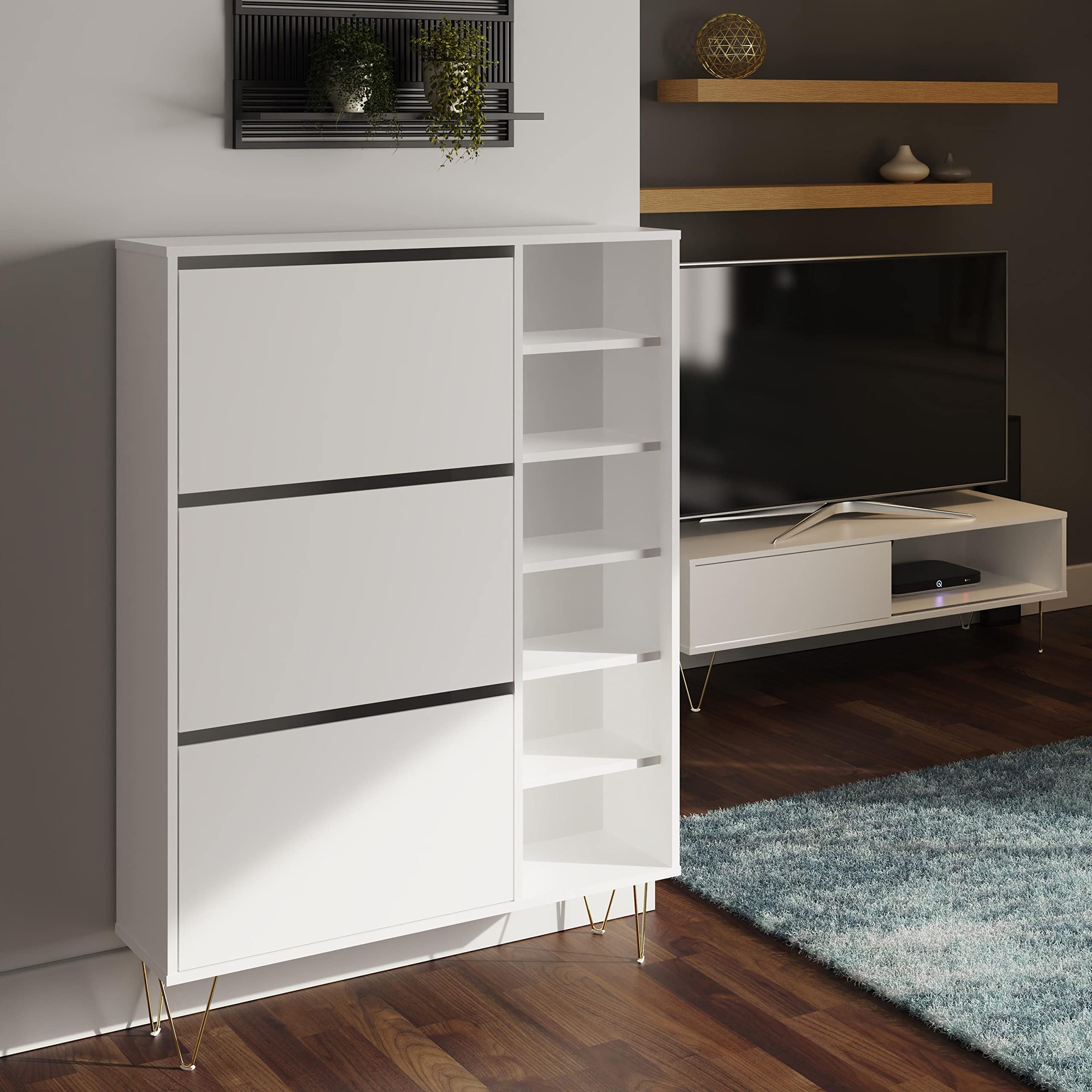 Timber Art Design UK Monaco Shoe Cabinet 3 Drawer Modern Storage Stand Rack Unit Hallway Cupboard Organiser, Durable Footwear Stand Rack, Wood Sideboard
