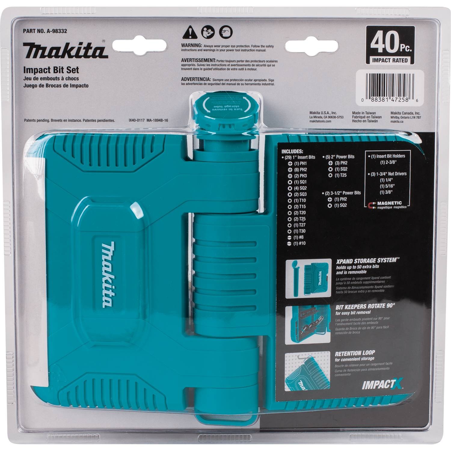 Makita A-98332 40 szt. zestaw bitów sterownika ImpactX, kolor morski