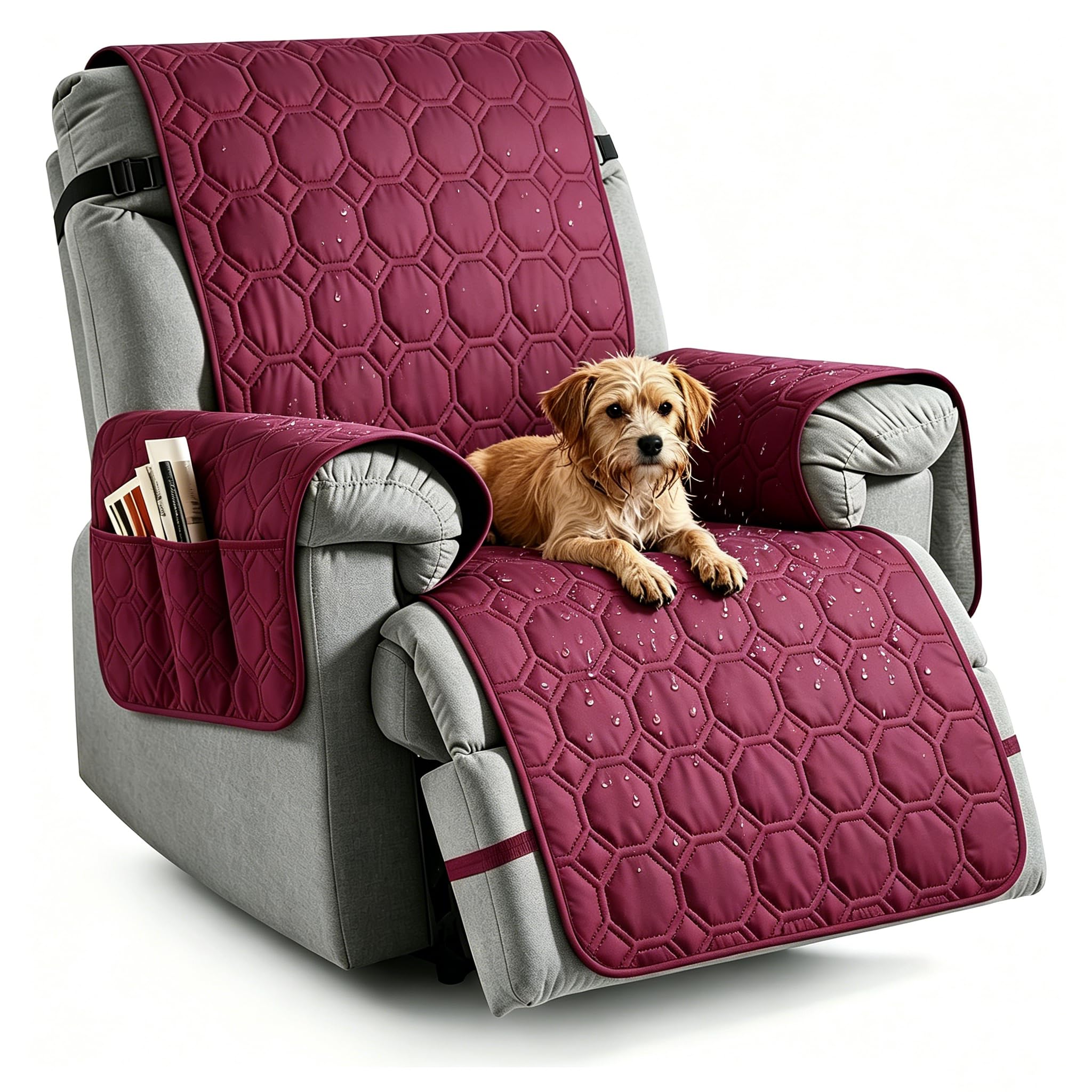 aolceth 100% Waterproof Recliner Chair Covers with Pockets, Non-Slip Armchair Covers for Recliner Chair Washable Chair Cover, Recliner Couch Slipcover Furniture Protector for Kids, Dogs, Pets