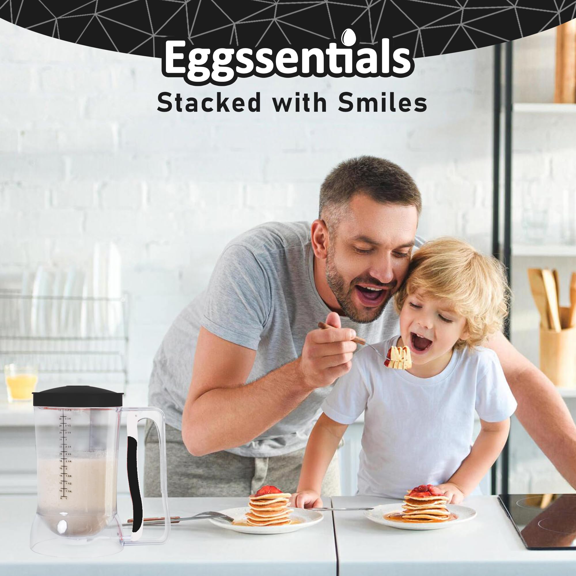 Eggssentials – Dispensador de masa con mango para apretar sin desorden, dispensador de masa para panqueques, cupcakes, gofres y más – Botella dispensadora de panqueques duradera y fácil de verter para