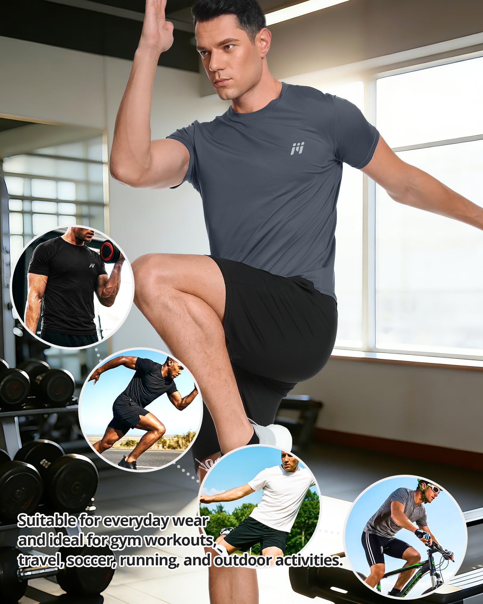 MEETYOO 5er Pack Herren Sportshirt Kurzarm - Atmungsaktives Mesh Funktionsshirt Herren für Laufen, Fitness & Training, Schnelltrocknend und Leicht