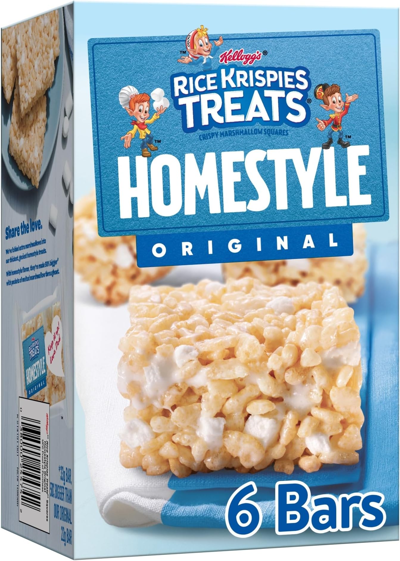 Homestyle Crispy Marshmallow Squares, Kids Snacks, Snack Bars, Original, 6.98oz Box (6 Bars)
