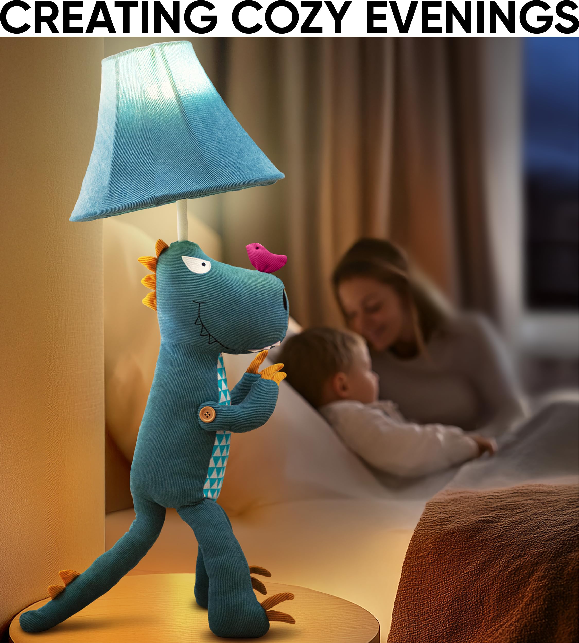 Lámparas de dinosaurio para niños, decoración de dormitorio, dinosaurio azul y verde