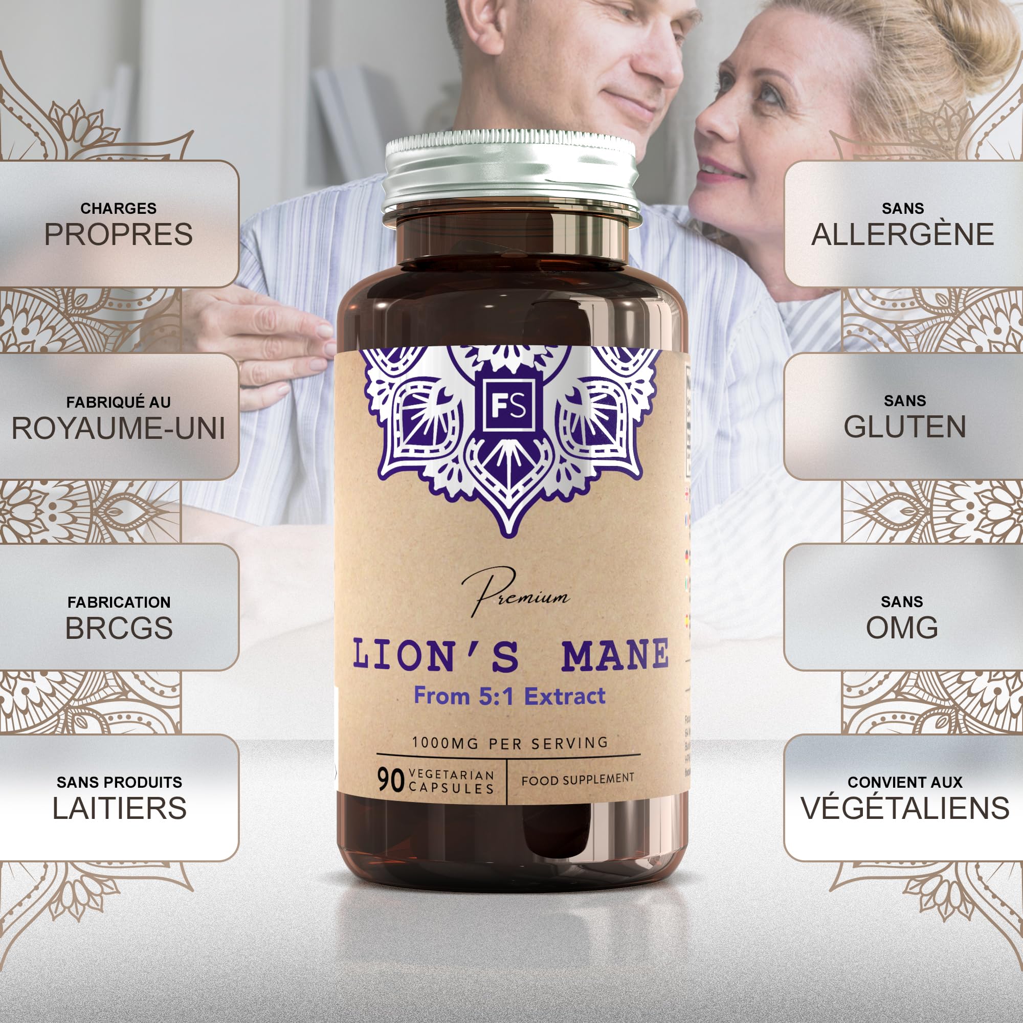 FS Lions Mane, 180 Gélules, 1000mg Extrait 5:1 Mushroom | Extrait de Lion's Mane 5:1 | Formule Champignon Haute Teneur | Sans OGM, Gluten & Produit Laitier | Fabriqué au Royaume-Uni