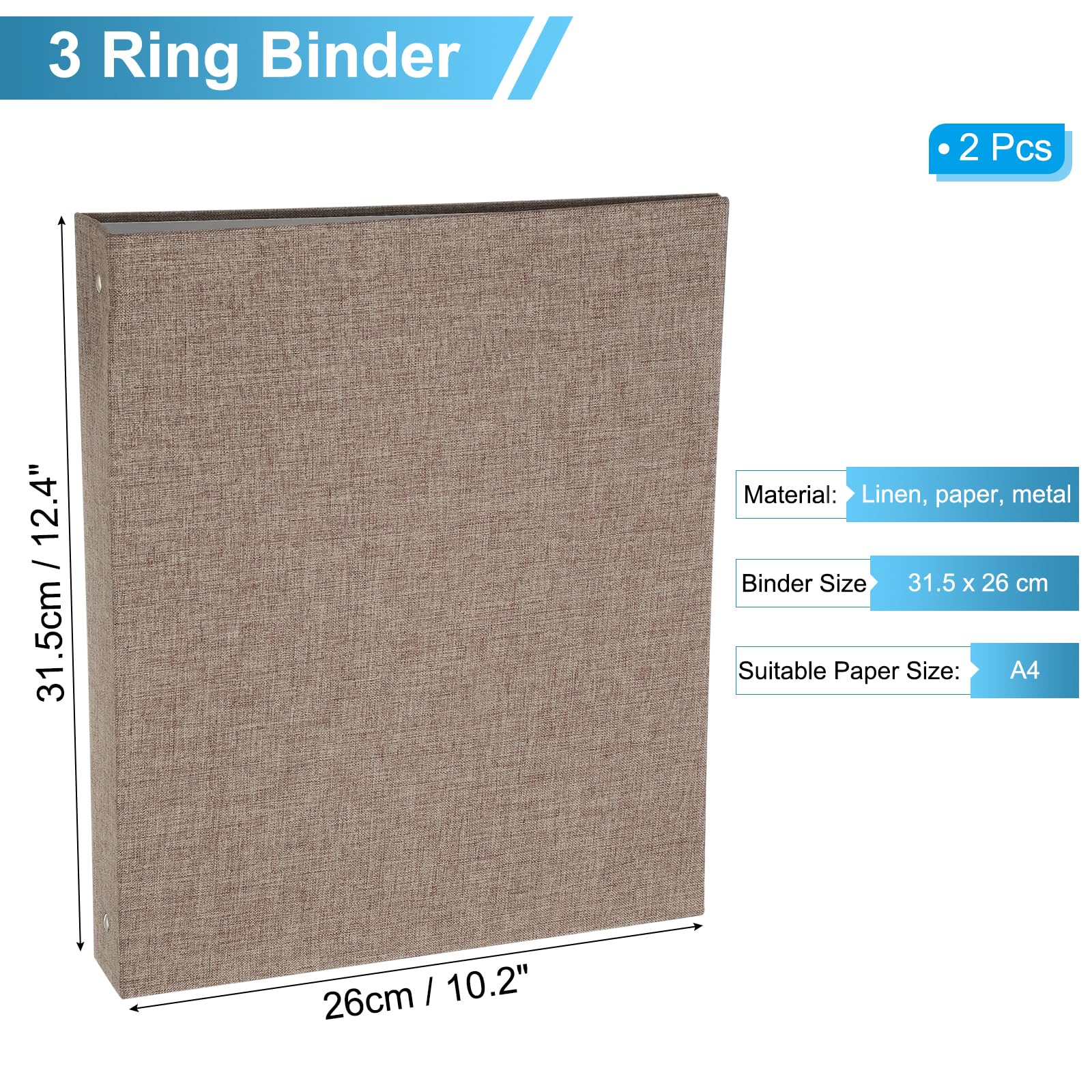 PATIKIL A4 Size 3 Ring Binder,2Pcs 1 Inch Round Ring Durable Linen Hardcover Binder Fit for 8.5" x 11" Paper Recipe Photo Office - Image 2