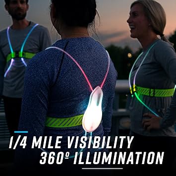 noxgear Tracer2 Multicolor Light Up and Reflective Running Vest | Rechargeable, Ultra-bright Running Lights for Runners