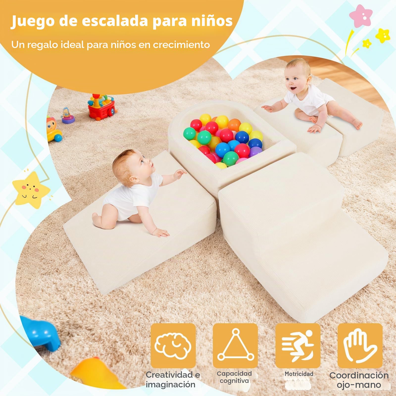 FANTASK Bloques de Espuma XXL de 5 Piezas, Bloques de Escalada Gigantes con Piscina de Bolas, Bloques de construcción Grandes para retozar y Escalar, Bloques de construcción Suaves para el hogar, la