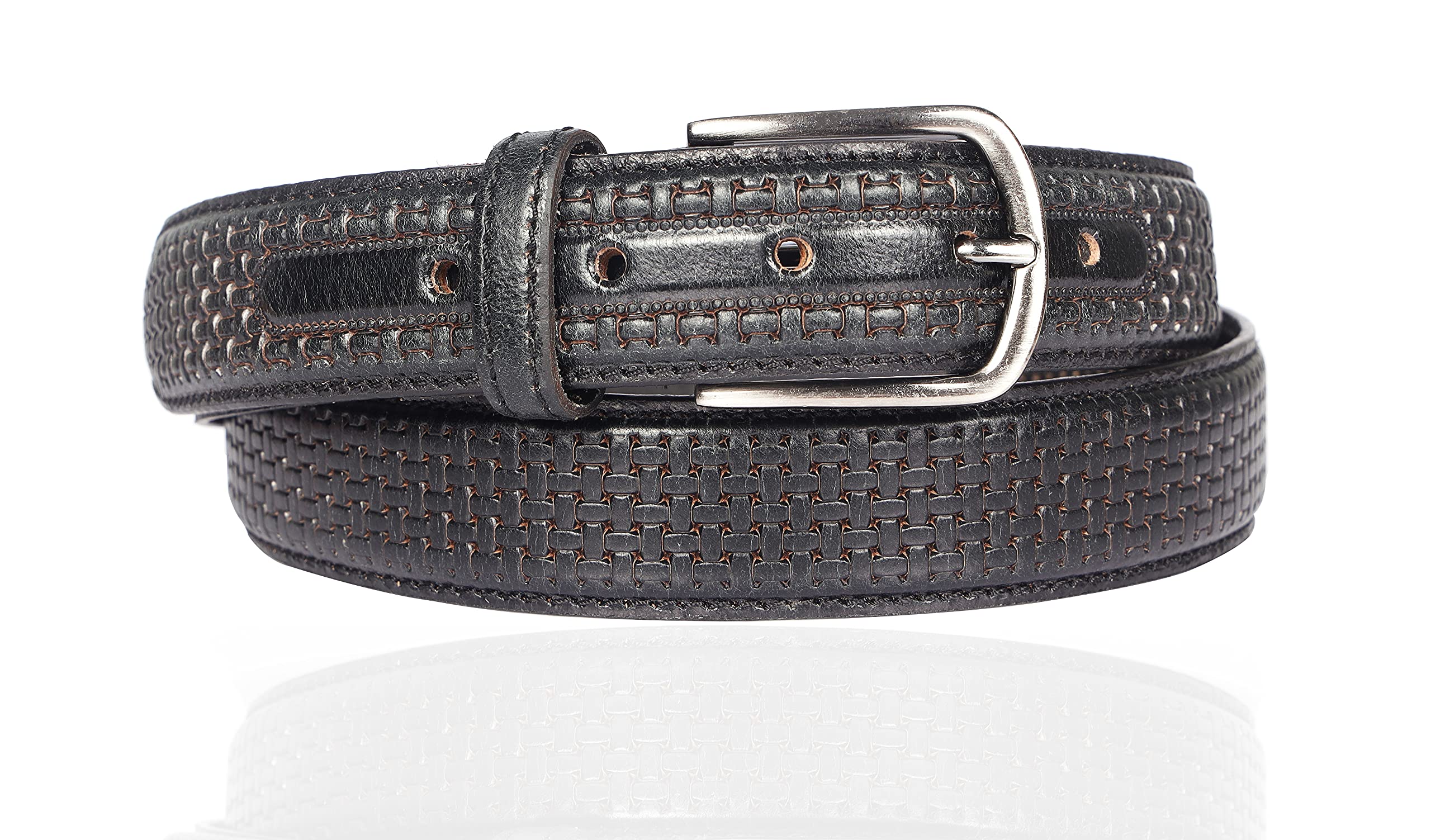 BORASSUS Mens Genuine Leather Classic Textured men's Belt for any occasion Formal Casual (Black, 44)