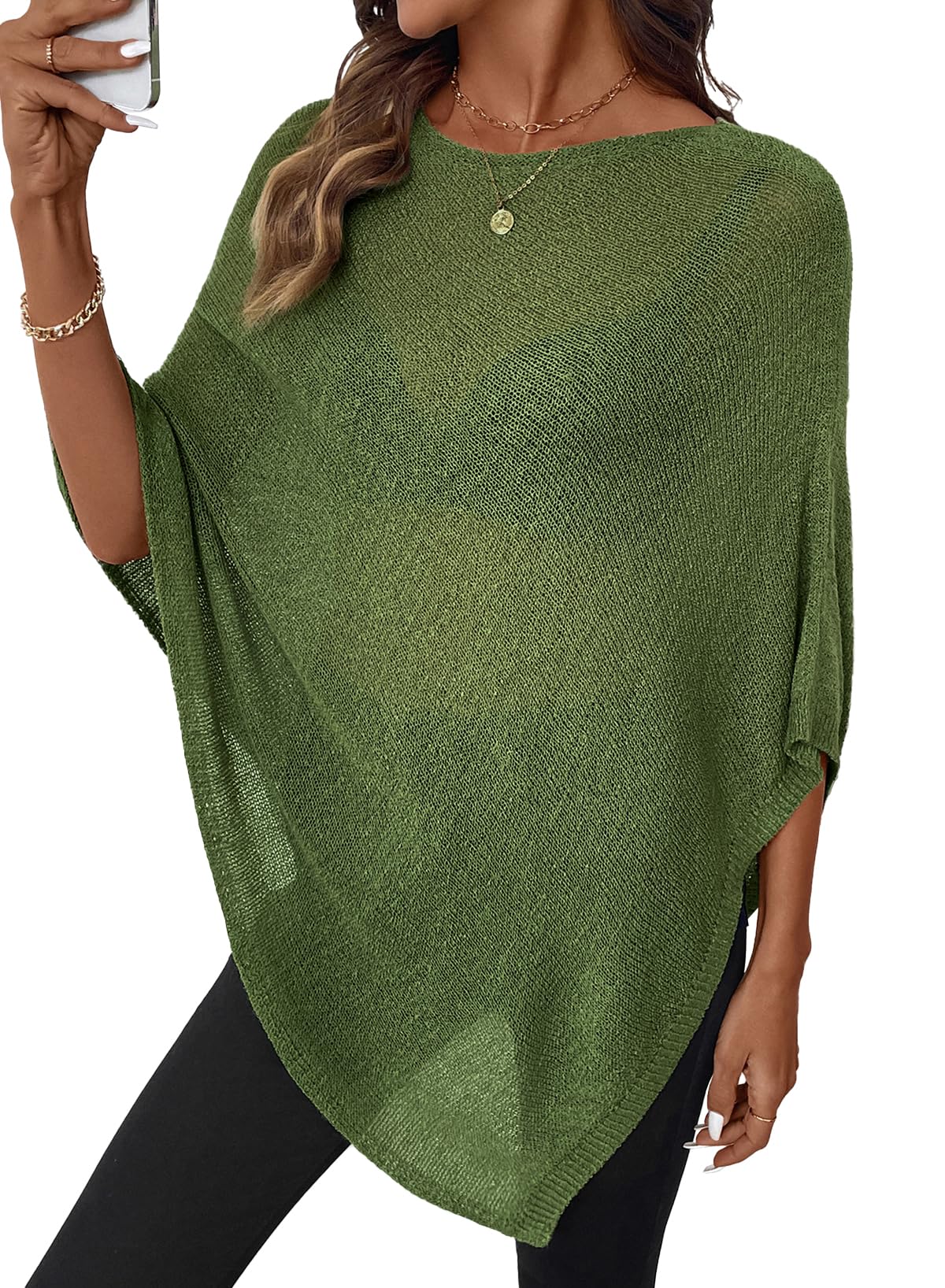 SHEWIN Womens Sheer Knit Poncho Crochet Summer Tops See Through Mesh Spring Sweaters Beach Cover Ups for Women 2026 — view 8
