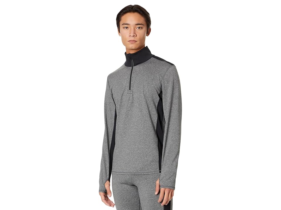 Hot Chillys Micro Elite Chamois Color-Block Zip-T (Black/Granite) Men's Clothing INTERNATIONAL SHIPPING