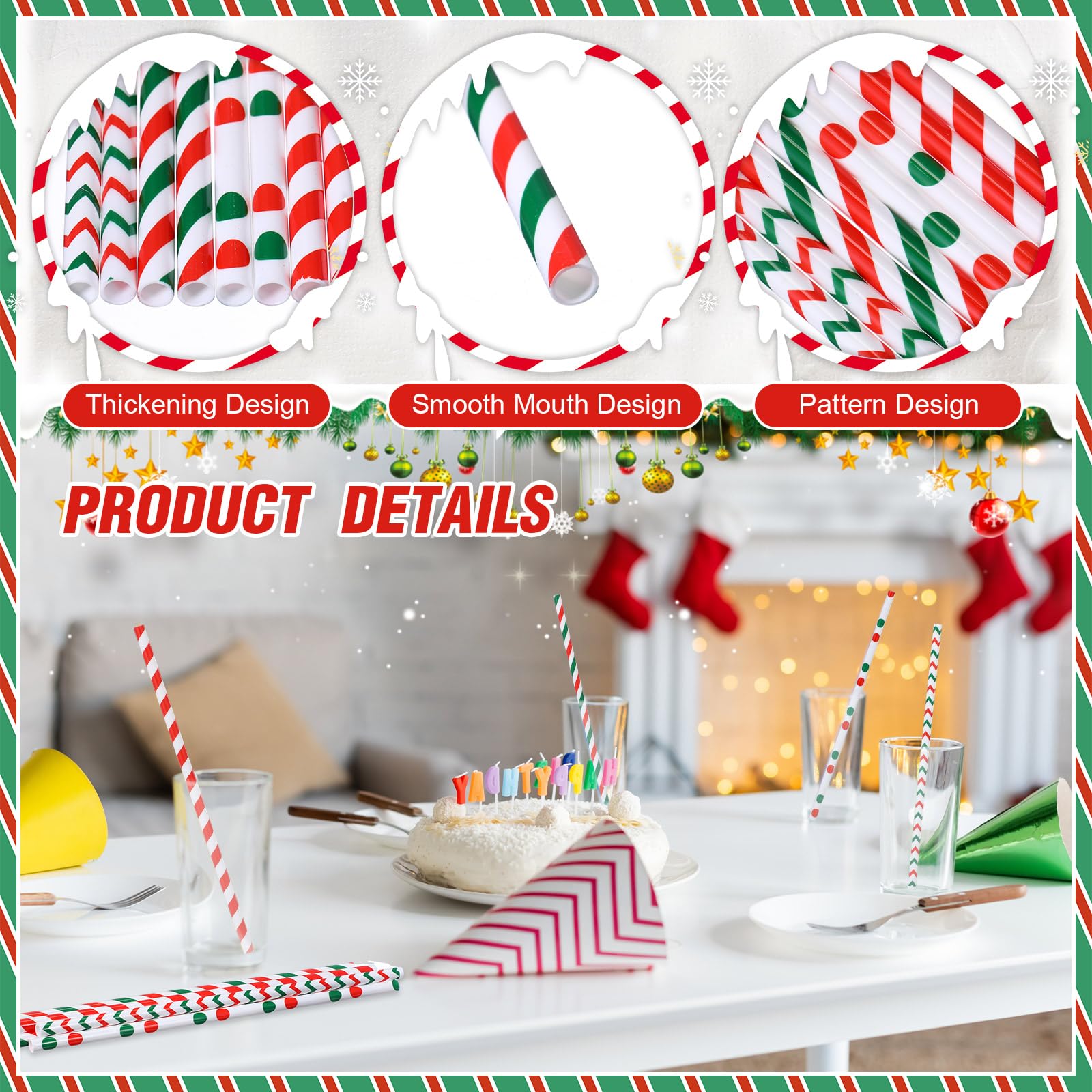 Uiifan 100 cannucce natalizie in plastica, 22,9 cm, 4 stili, riutilizzabili, per Natale, vacanze, compleanni, matrimoni, feste di famiglia, bomboniere (classiche)