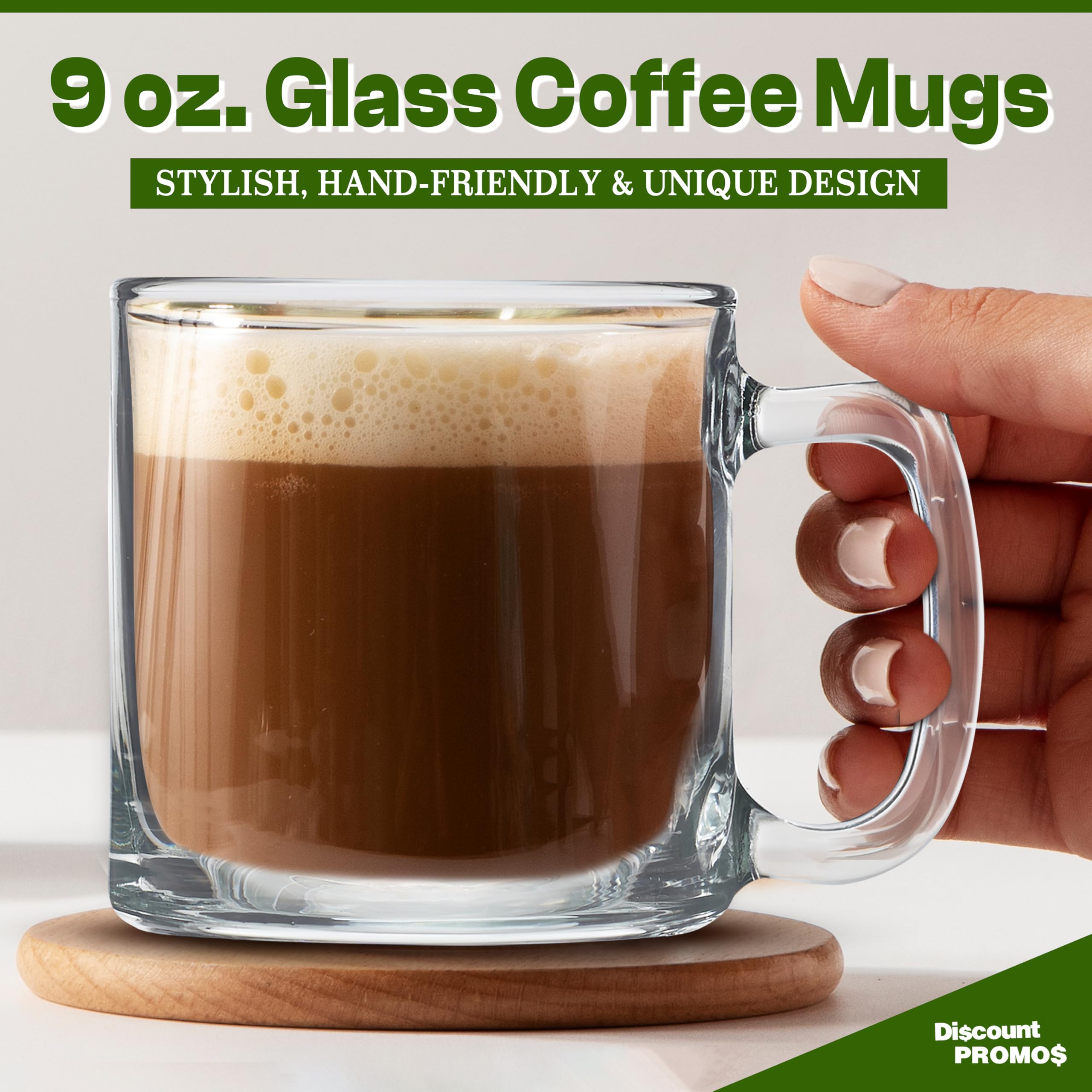 Amazon.com: DISCOUNT PROMOS Small Glass Coffee Mugs 9 oz. Set of 10, Bulk  Pack - Perfect for Coffee, Tea, Espresso, Hot Cocoa, Other Beverages -  Clear : Home & Kitchen