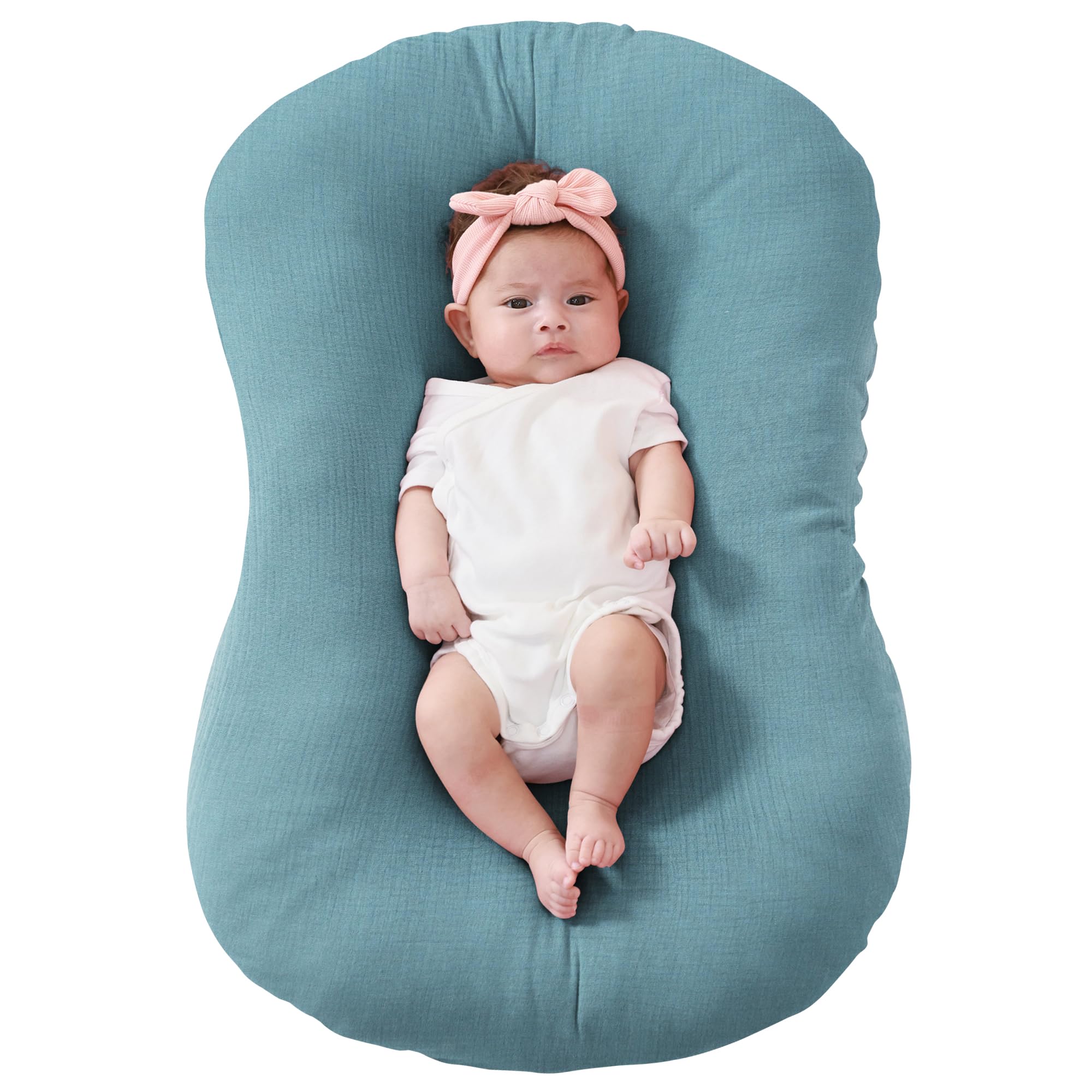 FUNUPUP Muslin Baby Lounger Cover Compatible with Snuggle Me Lounger, Infant Lounger Pillow Cover for Newborn, Removable Newborn Lounger Cover for