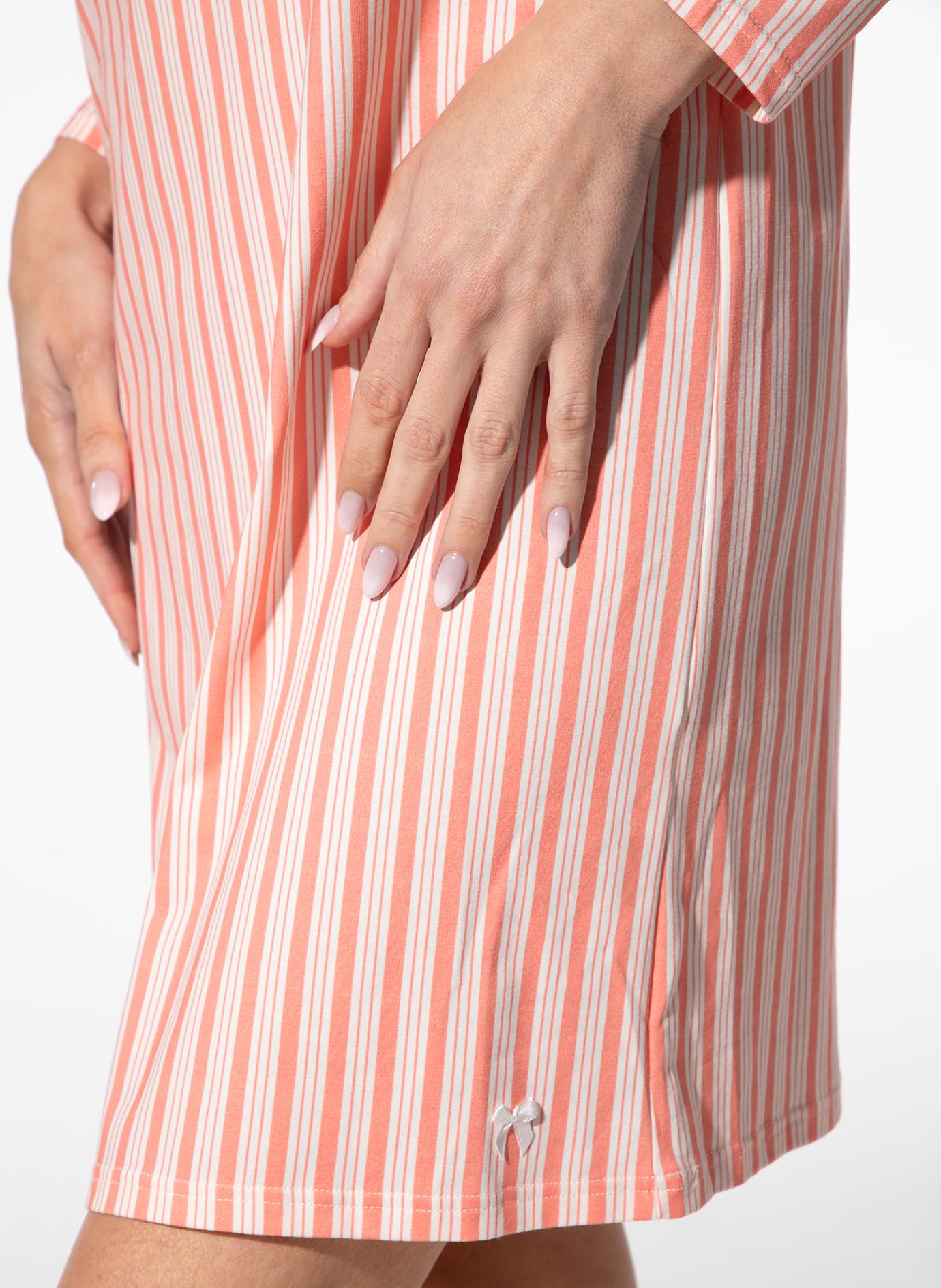 Short Stories Camicia da Notte da Donna, a Maniche Lunghe, Arancione a Righe, in Cotone, Morbida e Traspirante, per Notti accoglienti