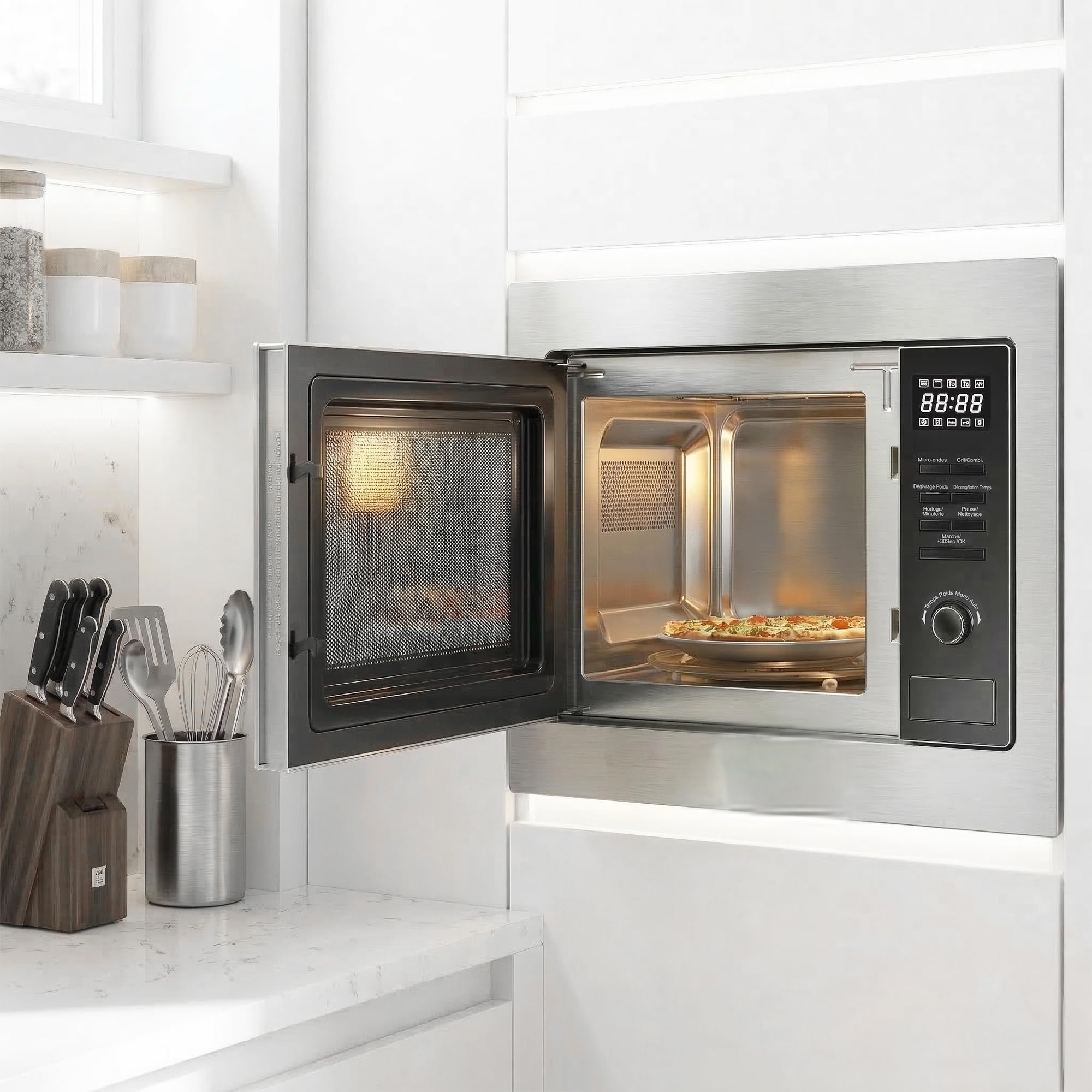 HMW-MDBI25GDIX Einbau-Mikrowellenofen – Digitale Steuerung, 1000 W Grill, Kombi- & Auftaufunktionen, Edelstahl-Design, Platzsparend, Gleichmäßige Erwärmung, Zuverlässig, 5 Jahre Garantie