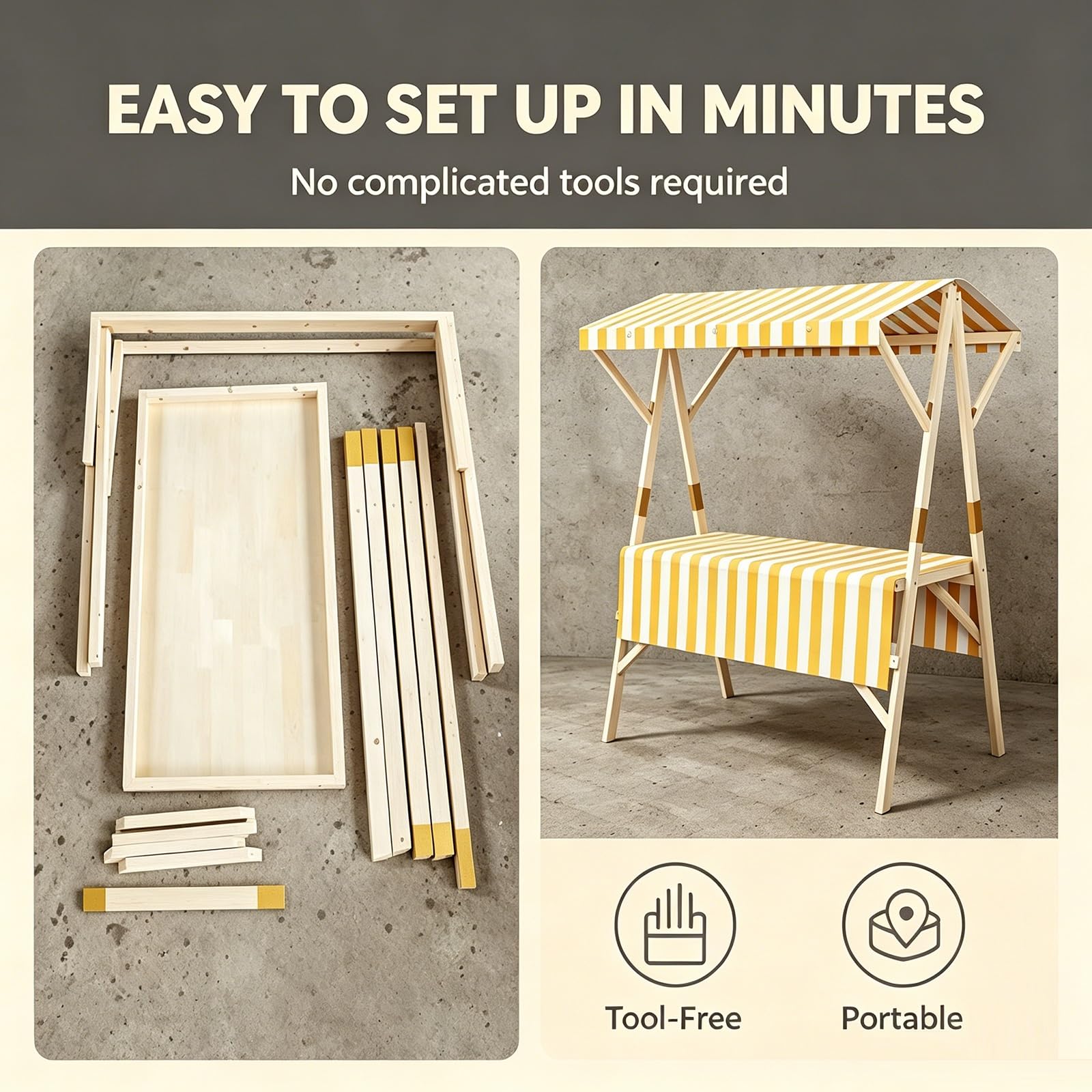 Stand de Mercado Plegable de Madera con Toldo, Carrito de Venta Ambulante para Exteriores, Quiosco de Mercado Portátil y Expositor para Venta Callejera y Eventos(Blue,150cm)