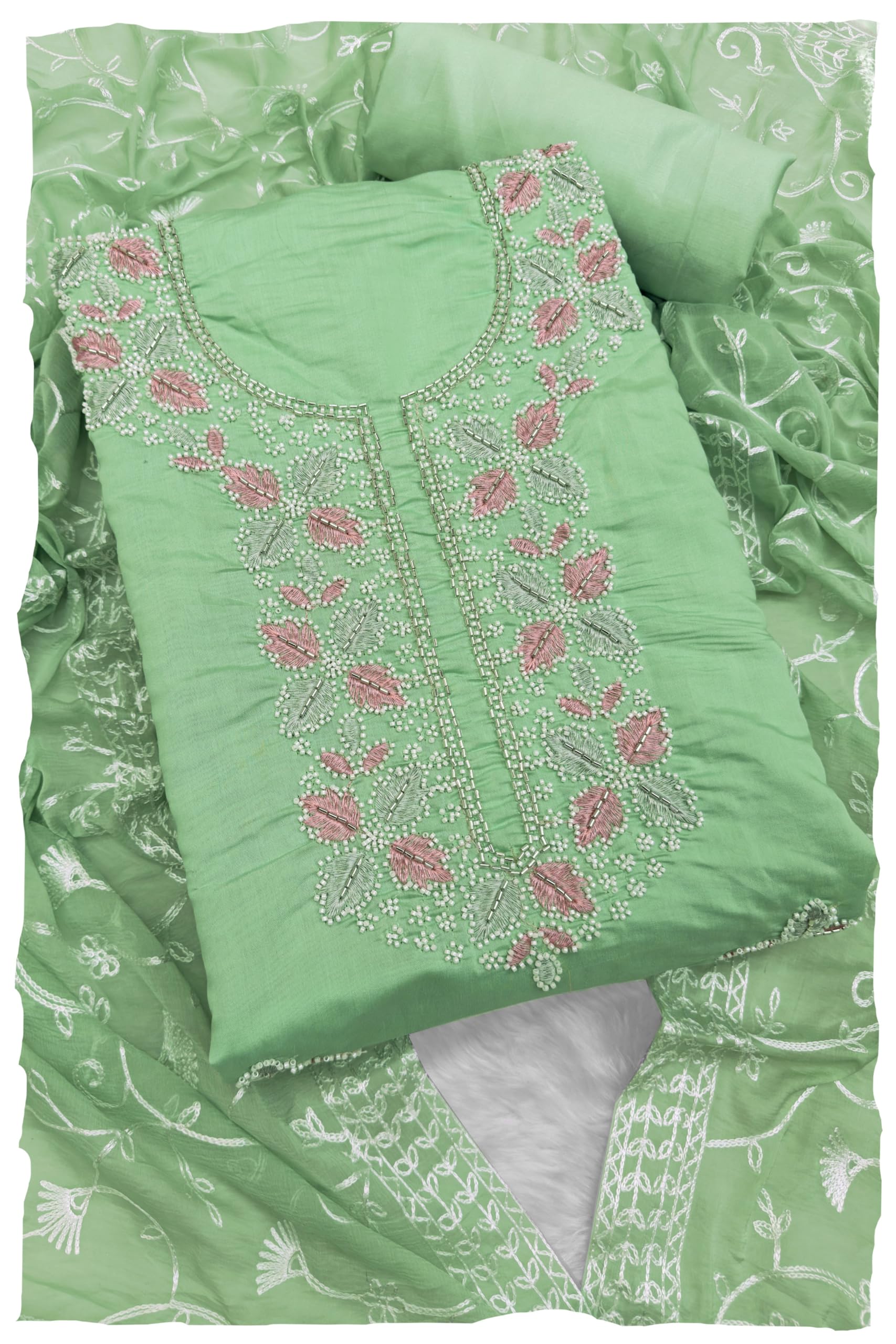 unique and beautiful real beats hand work Embellished polyester cotton Unstitched Dress Material-image-42