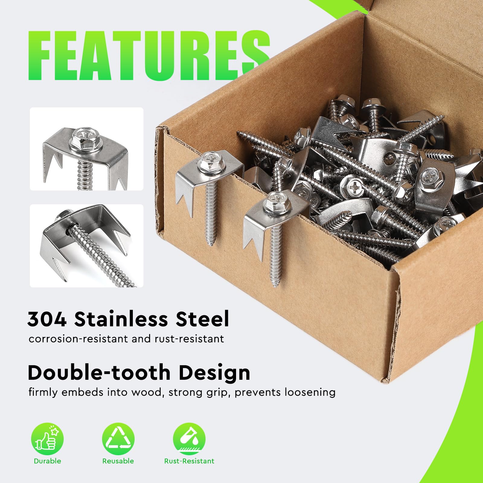 SWAWIS 100x Grapas para Vallas Reutilizables in Acero Inoxidable 304 | 45mm x M5, con M8 Adaptador, para Fijar Malla de Alambre de Acero Malla Tejida Malla Metálica a Postes de Madera