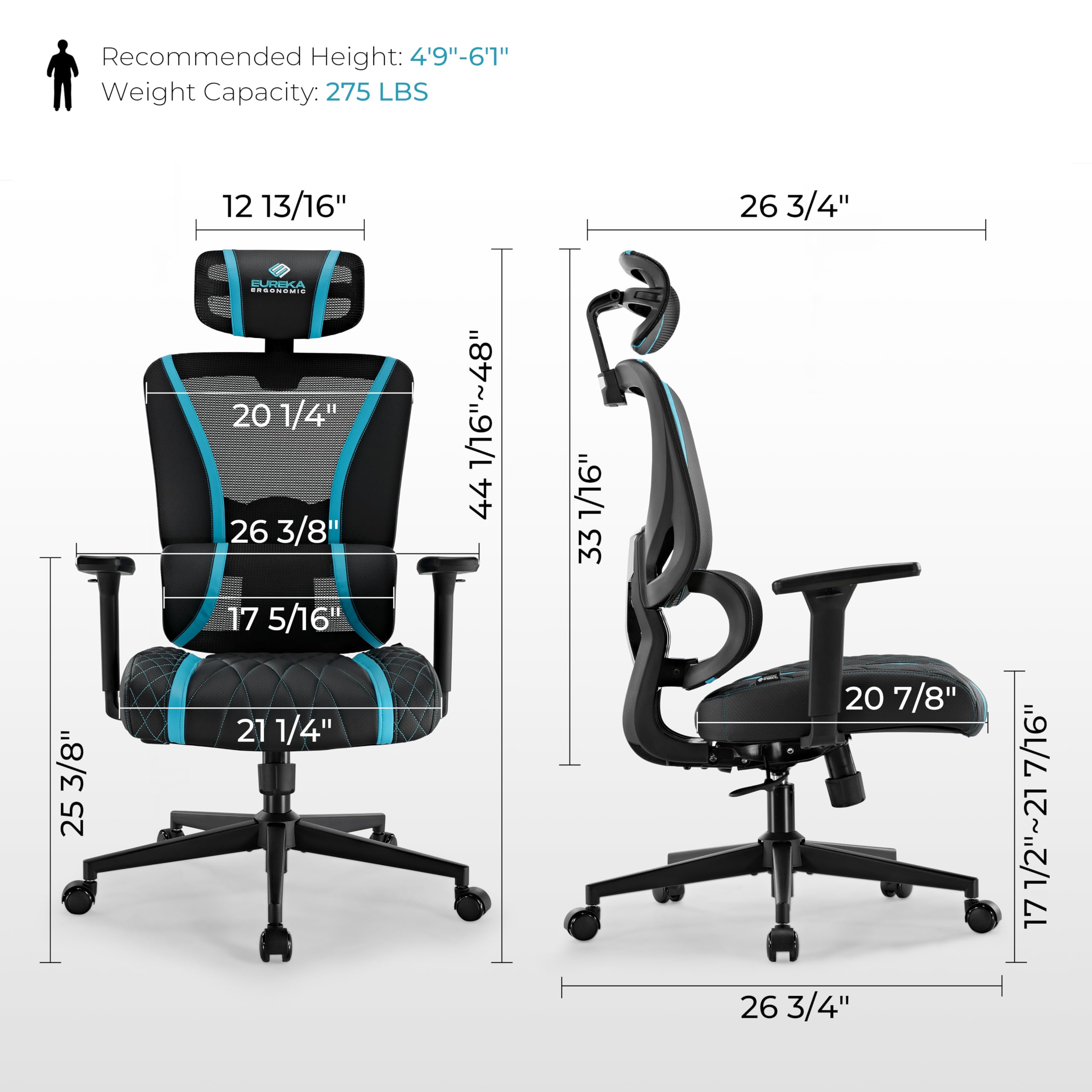 EUREKA ERGONOMIC Chaise Gaming, Chaise Ergonomique Fauteuil de Bureau en Maille Hauteur Réglable Chaise Gamer avec Dossier Inclinable/Accoudoirs Réglables 3D / Coussin Appui-tête Réglable