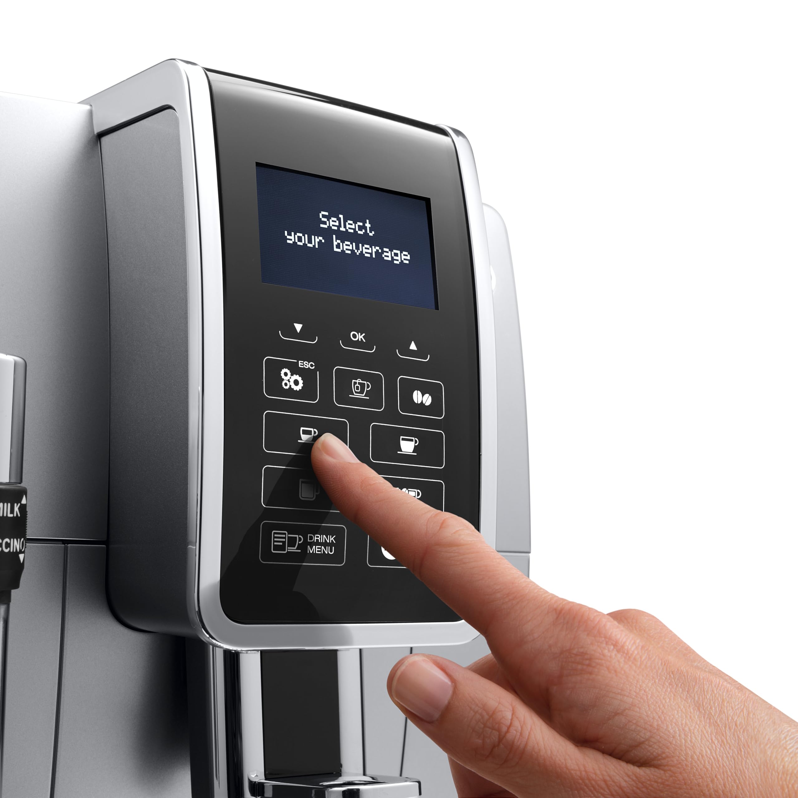 De'Longhi Dinamica ECAM 350.35.SB Cafetera Independiente, Totalmente Automática, Pantalla LCD y Botones Táctiles, 1450 W, 15 Bares, Negro/ Plata