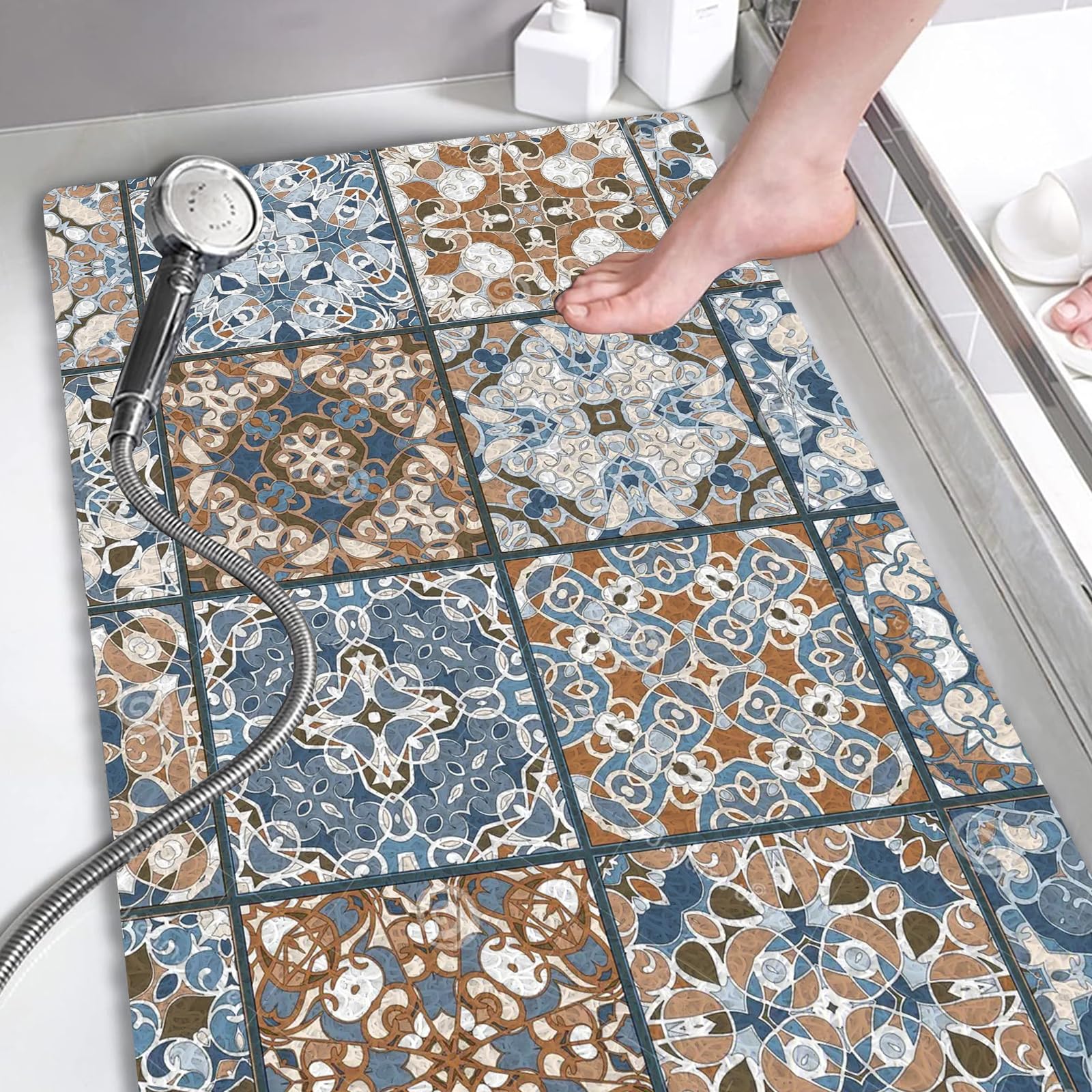 Estera de ducha de esquina antideslizante y antimoho, 60 x 60 cm de lufa triangular para ducha interior, alfombrilla de ducha de PVC blando con evacuación para ancianos, alfombra de ducha