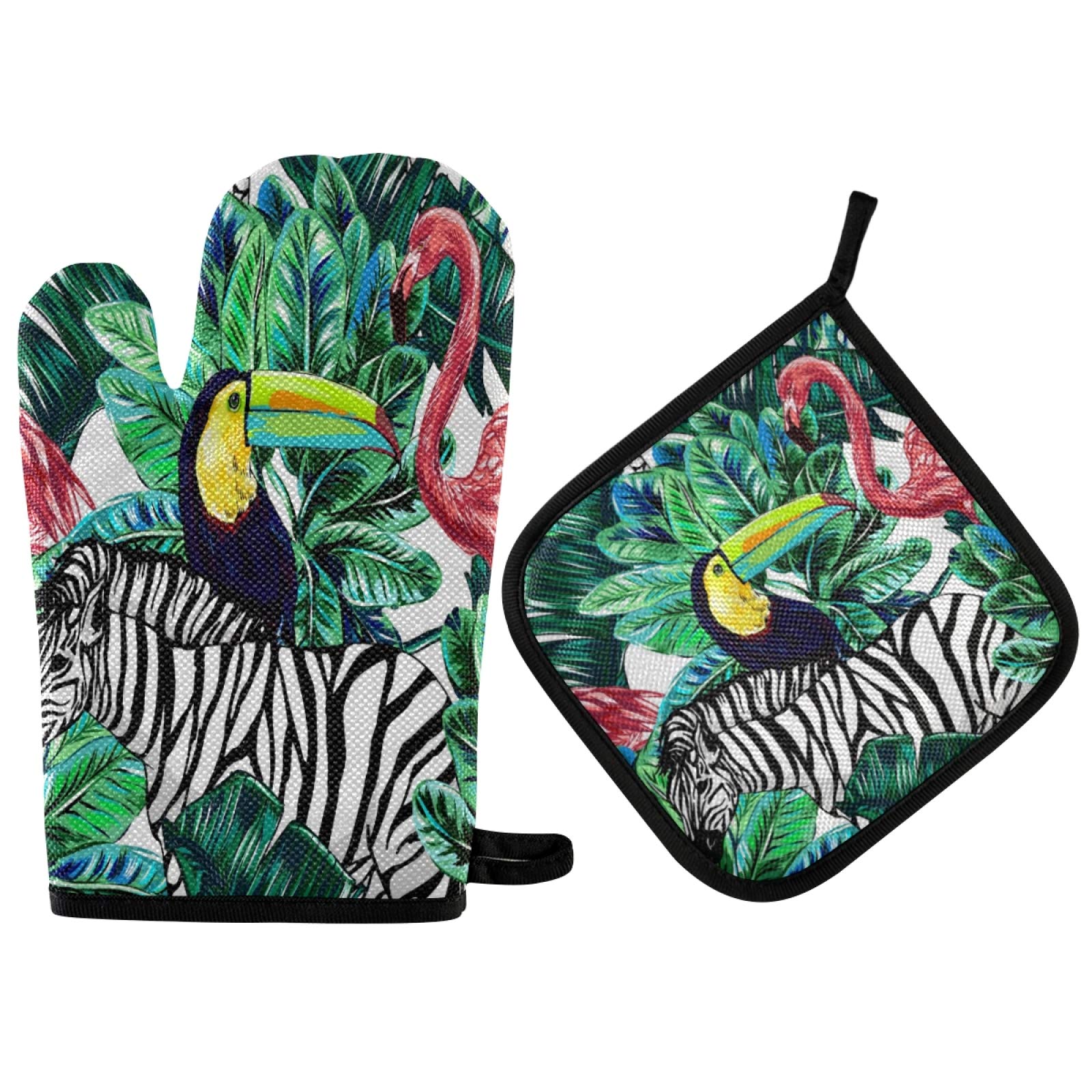 TropicalLife OOWOW Set Da Cucina Con Motivo Pesca – Guanto Da Forno 27x17cm E Presina 18x18cm, In Cotone Termico Resistenti Al Calore 250°C - 3