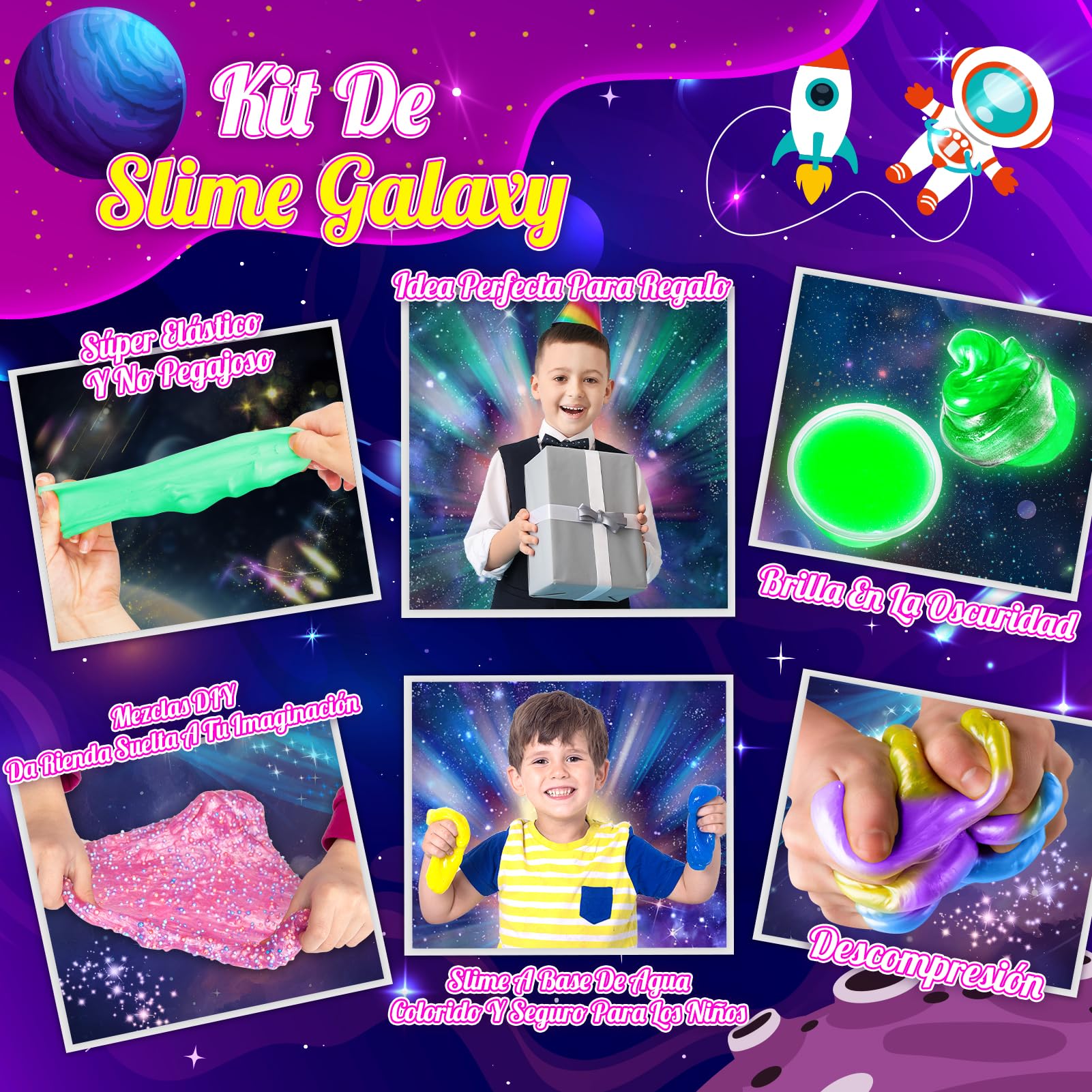 iKidiki Slime Galaxy para Niñas y Niños - Kit de Manualidades Fluffy para Niñas y Niños de 6 a 12 Años - Regalo de Cumpleaños