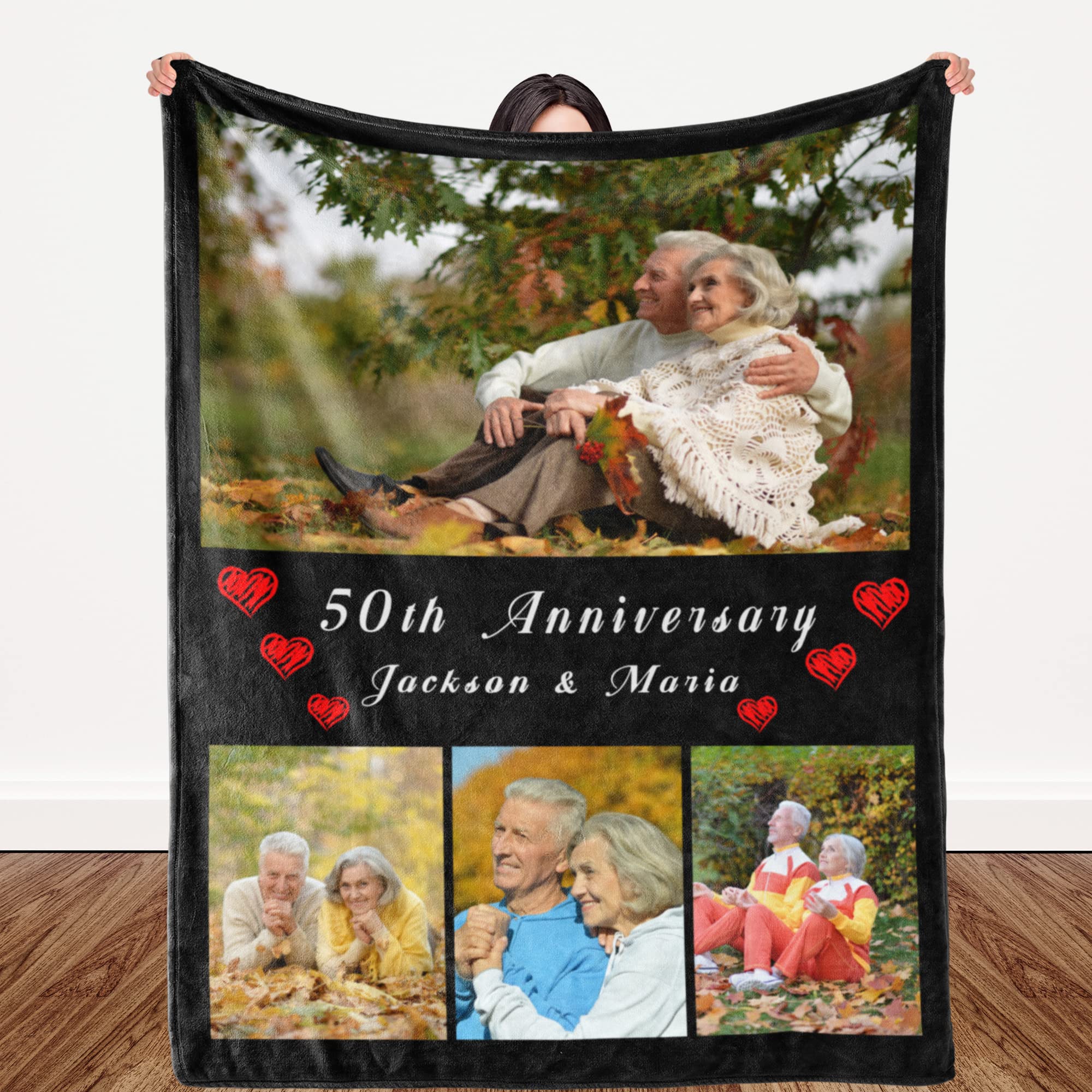 Custom Blanket Memorial Gift with Photo Text Collage: Made in USA, 10 Photos Customized Blankets Personalized Throw Blanket Using My Own Pictures for Family Mom Dad Kids Wife or Lover - 4 Sizes