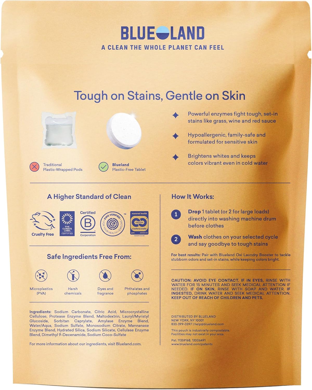 BLUELAND Laundry Detergent Tablets, 120 Count, Plastic-Free Eco-Friendly Pods, Sheets, Liquid Alternative - Fragrance Free and Clear, Natural, Gentle - Image 2