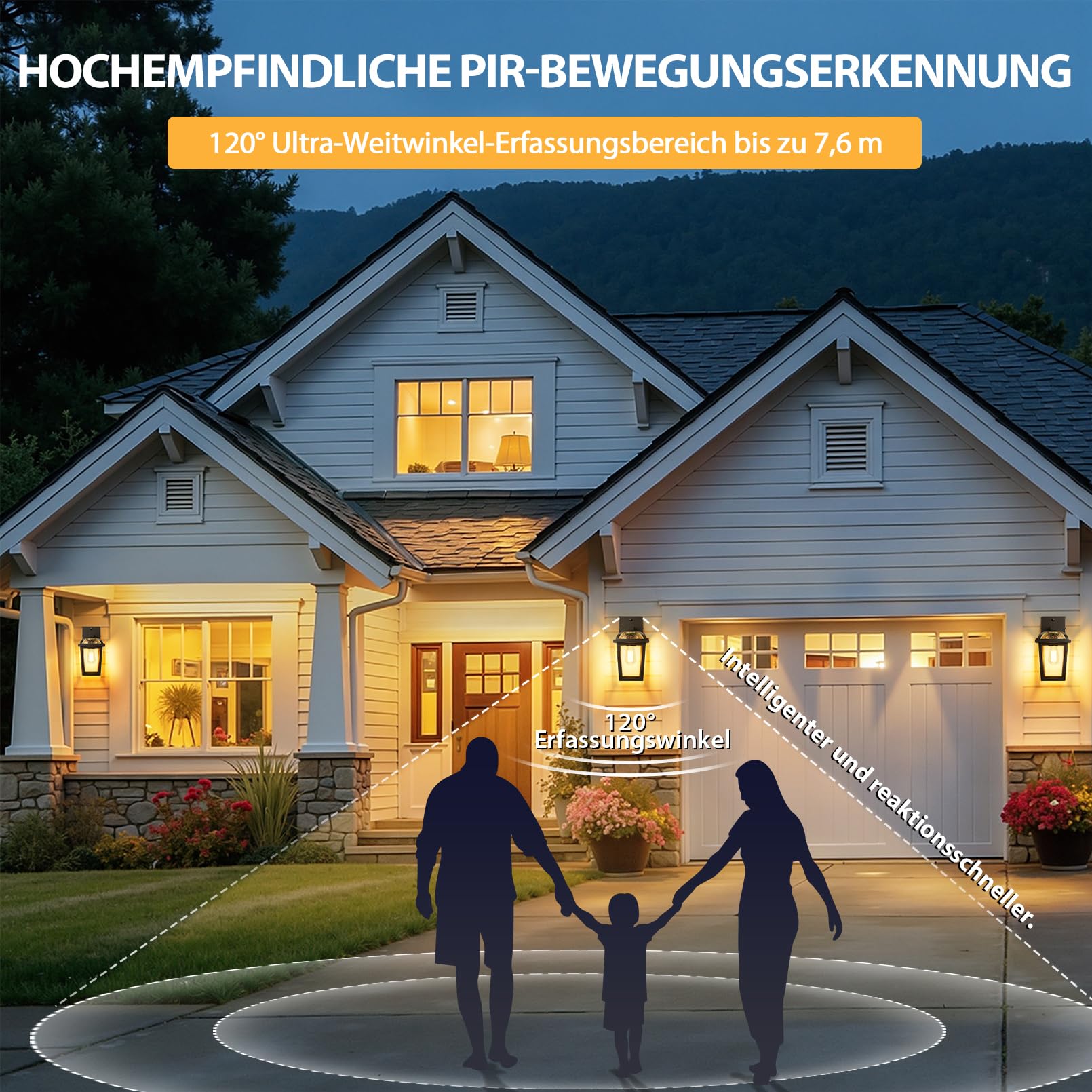 Außenlampe mit Bewegungsmelder, 3 Beleuchtungsmodi Wandleuchte Aussen | OYKYOHEI Aussenlampe mit Bewegungsmelder, Wasserdichtes Außenleuchte Wandleuchte Außen Ausenbeleutung für Haus,E27 Glühbirnen