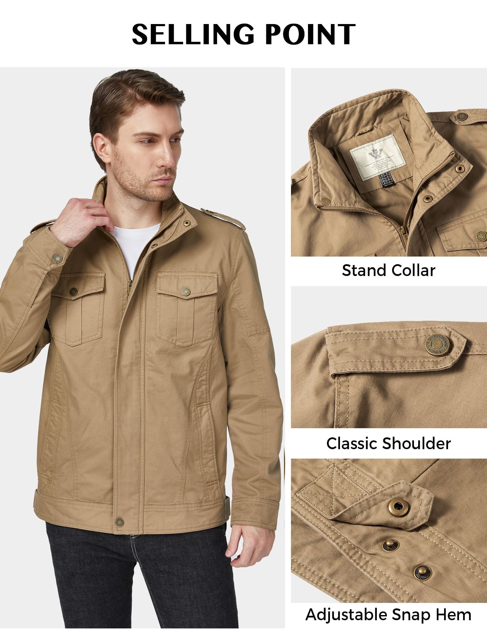 WenVen Veste Militaire homme blouson Léger Printemps Coton Coupe-Vent