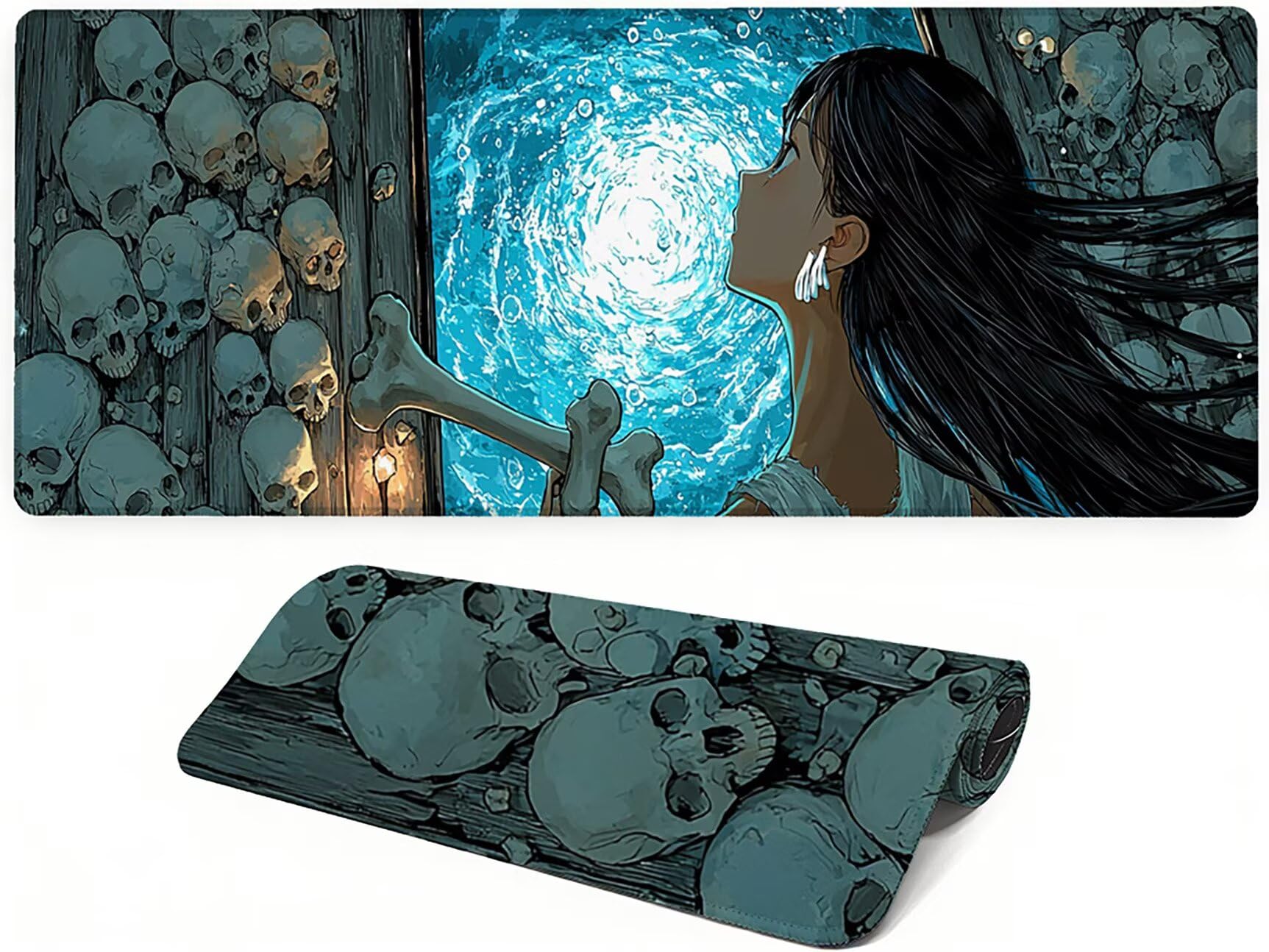 Lejnlnng Podkładka pod mysz do gier XXL, 160 x 80 cm, duża szkieletowa mata na biurko, wodoodporna podkładka pod mysz XL dziewczyna, antypoślizgowa gumowa podkładka pod mysz z przeszytymi krawędziami