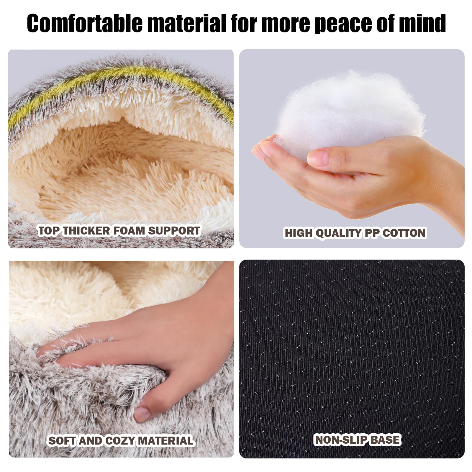 Cat Beds for Indoor Cats,Cat Cave for Puppy and Kitty,Calming Small Dog Bed for Small Dogs with Cover Cave,Cozy Warming Fluffy Washable Anti-Slip Pet Sleeping Bag(24 * 24inch,Khaki)