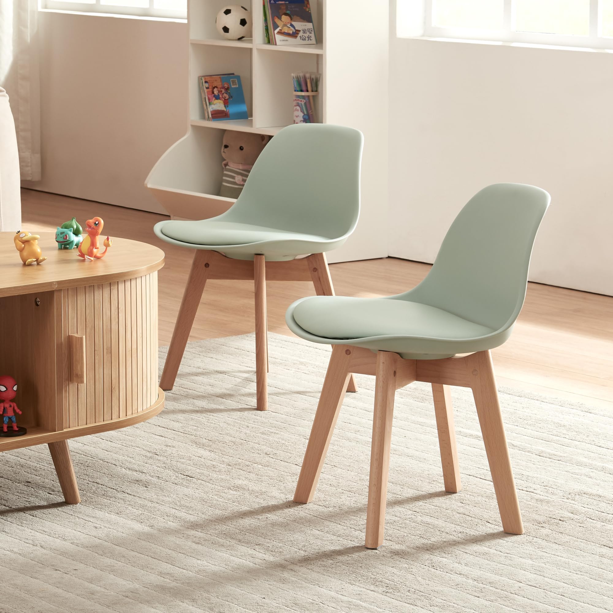 [en.casa] Kinderstuhl Elvdal 2er Set Kinderzimmerstuhl Mintgrün Schreibtischstuhl für Kinder Sitzhöhe 32 cm Polsterstuhl mit Holzbeinen 56 x 38 x 33 cm