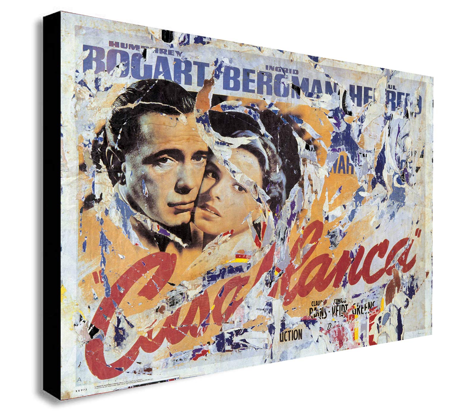 Casablanca Distressed Movie - Canvas Wall Art Framed Print - Various Sizes (A3 16x12 inches)
