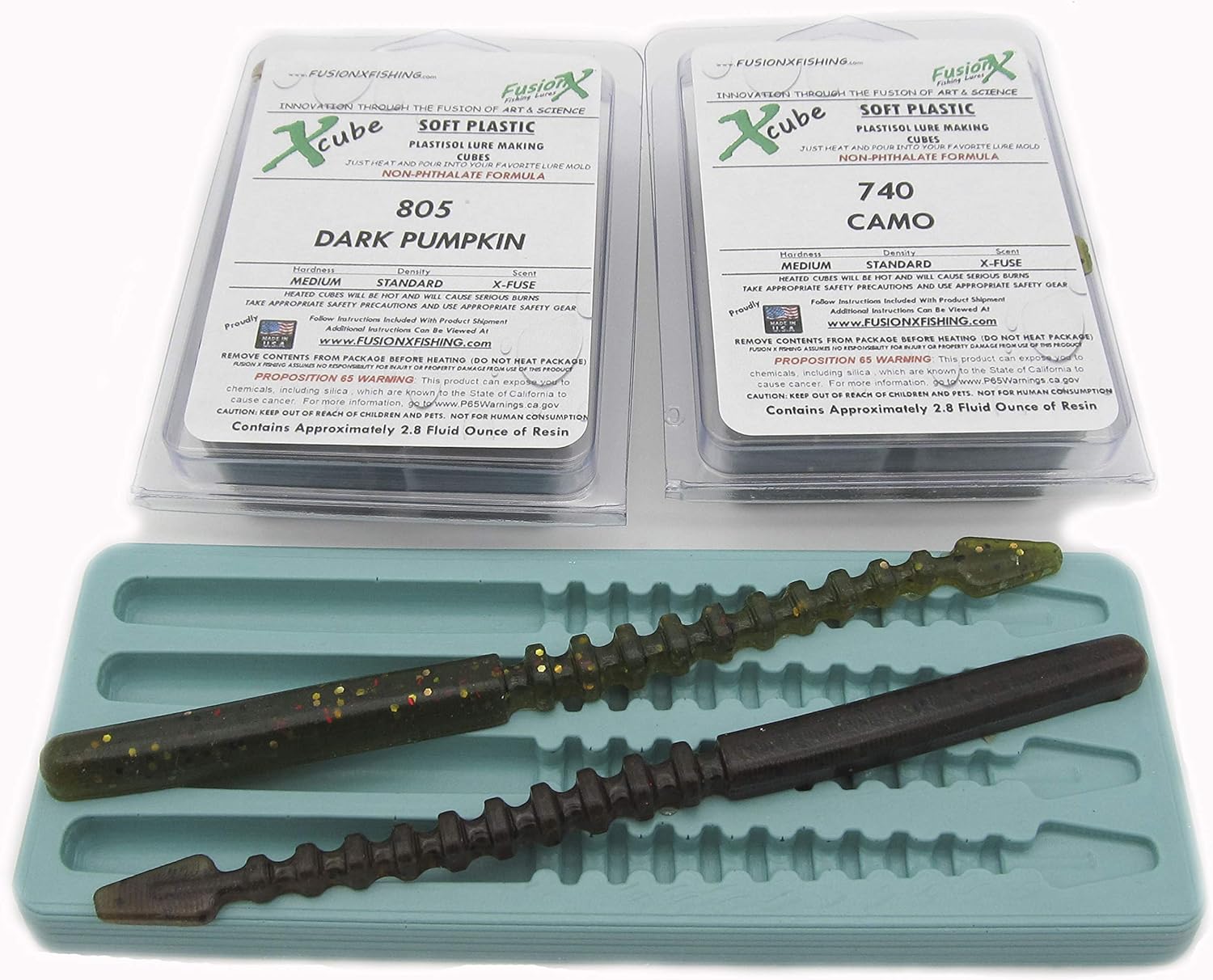 6" Serpent Tail Worm Lure Making Starter Kit - Bass Rubber Worm Mold & Plastisol Plastic Resin - Fisherman Gift - Fusion X Fishing 0560MC Dragon X