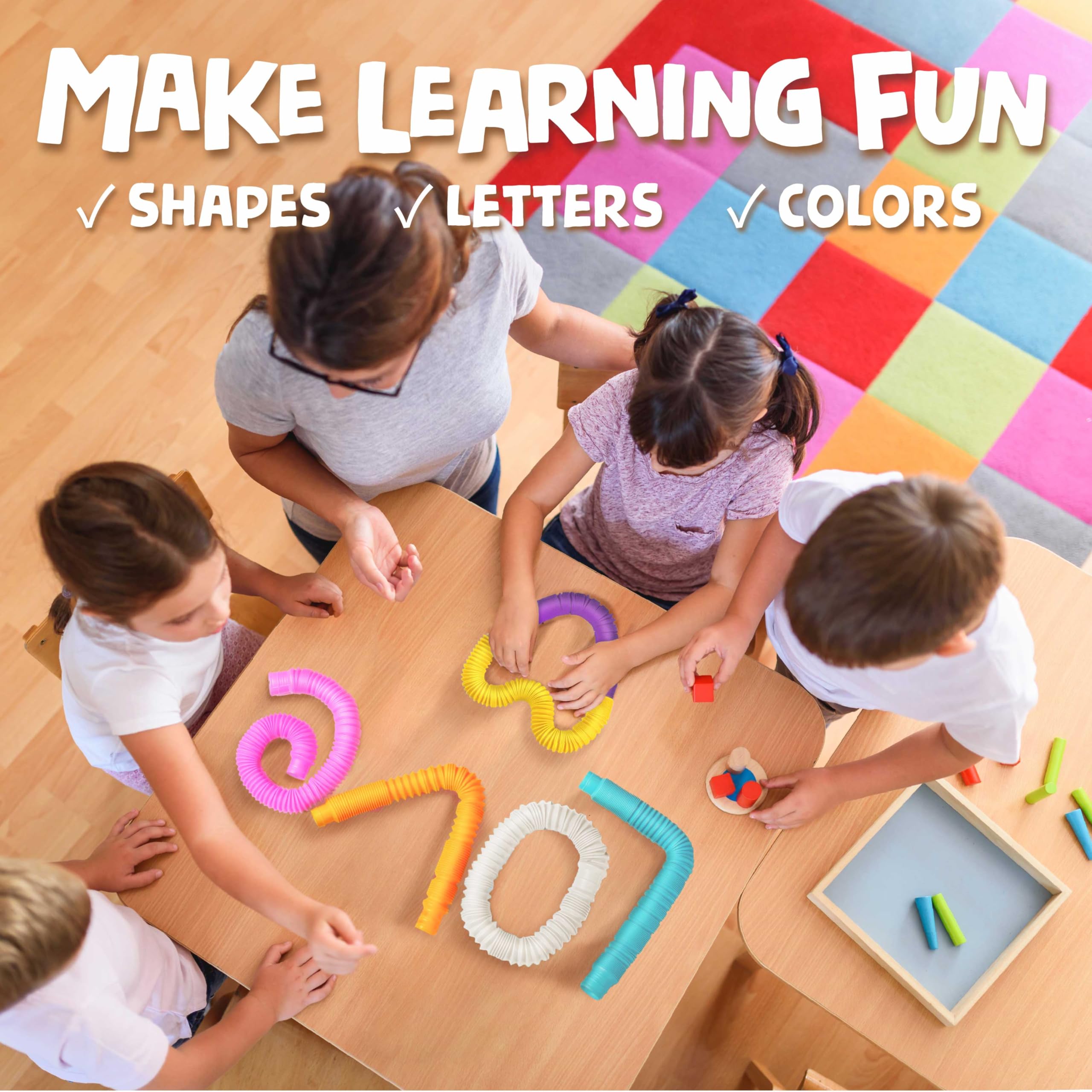 unitedessentialgoods Pop Tubes - Sensory Toys - Toddler Toys - Imaginative Play & Stimulating Creative Learning - Hours of Fun for Kids - Tons of Ways to Play - Non-Mouthable Toy 3+ - 6 Pack Medium 4