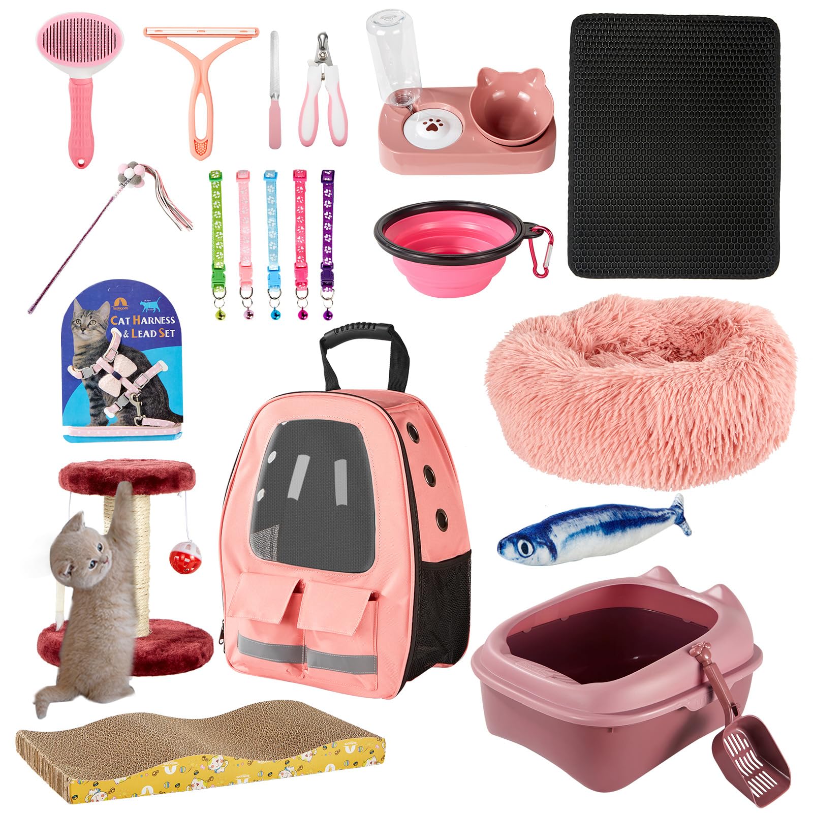 Tuykay Kitten Supplies Starter Kit, Cat Starter Kit for Indoor Cats, Cat  Essentials and Cat Stuff Includes Cat Litter Box Shovel, Pet Backpack,  Pink