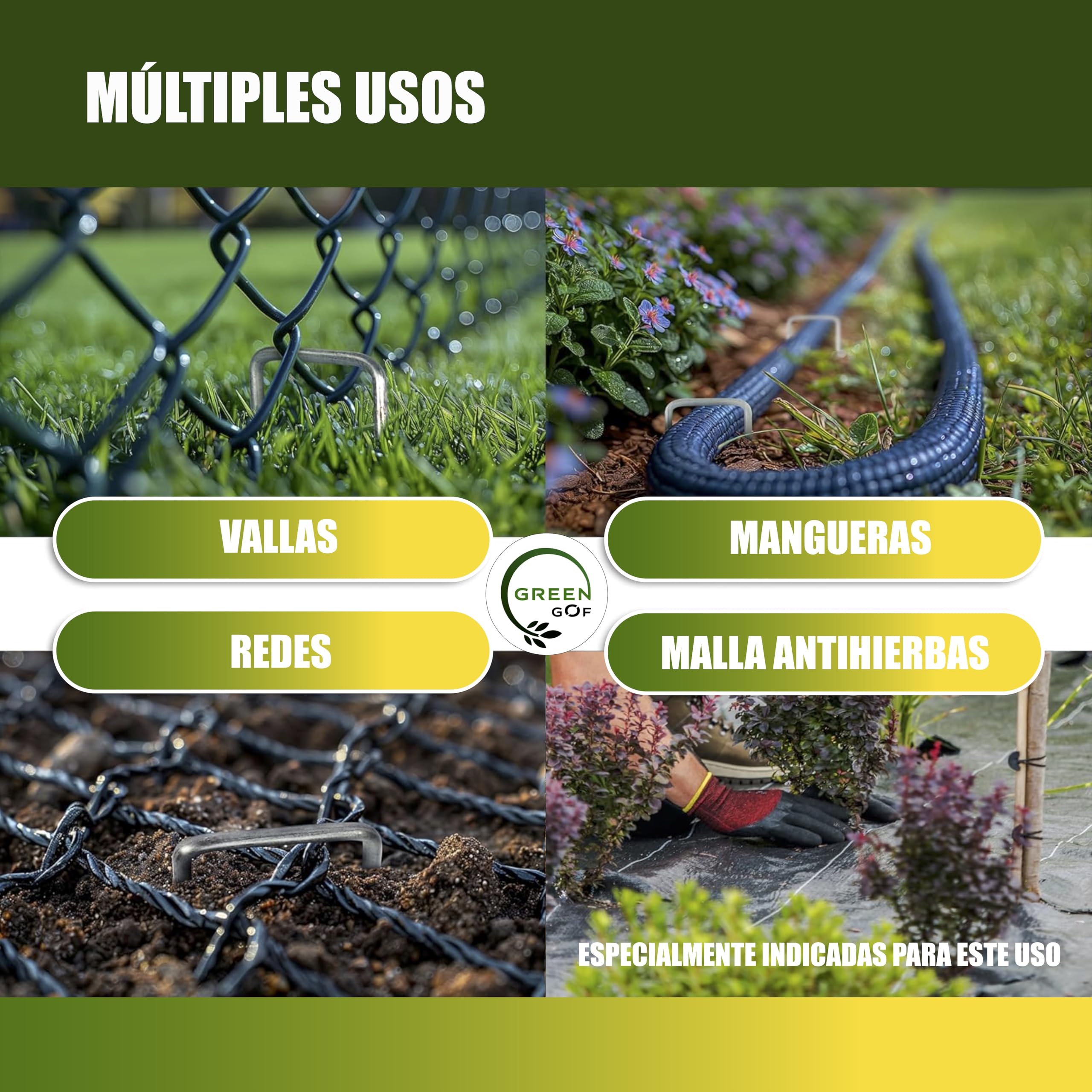 GREENGOF Grapas para Malla Antihierba, Cesped Artificial y Jardin, 200Unds - Acero Galvanizado, 15x4cm, Ø3mm - Ultra Resistentes y Anticorrosivas - Piquetas de Jardín, Anclaje al Suelo.