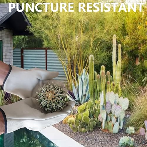 Miniatura 2 de KetterlePPE 2 pares de guantes de trabajo de cuero de vaca para hombres, guantes a prueba de espinas para jardinería, corte de madera, guantes de