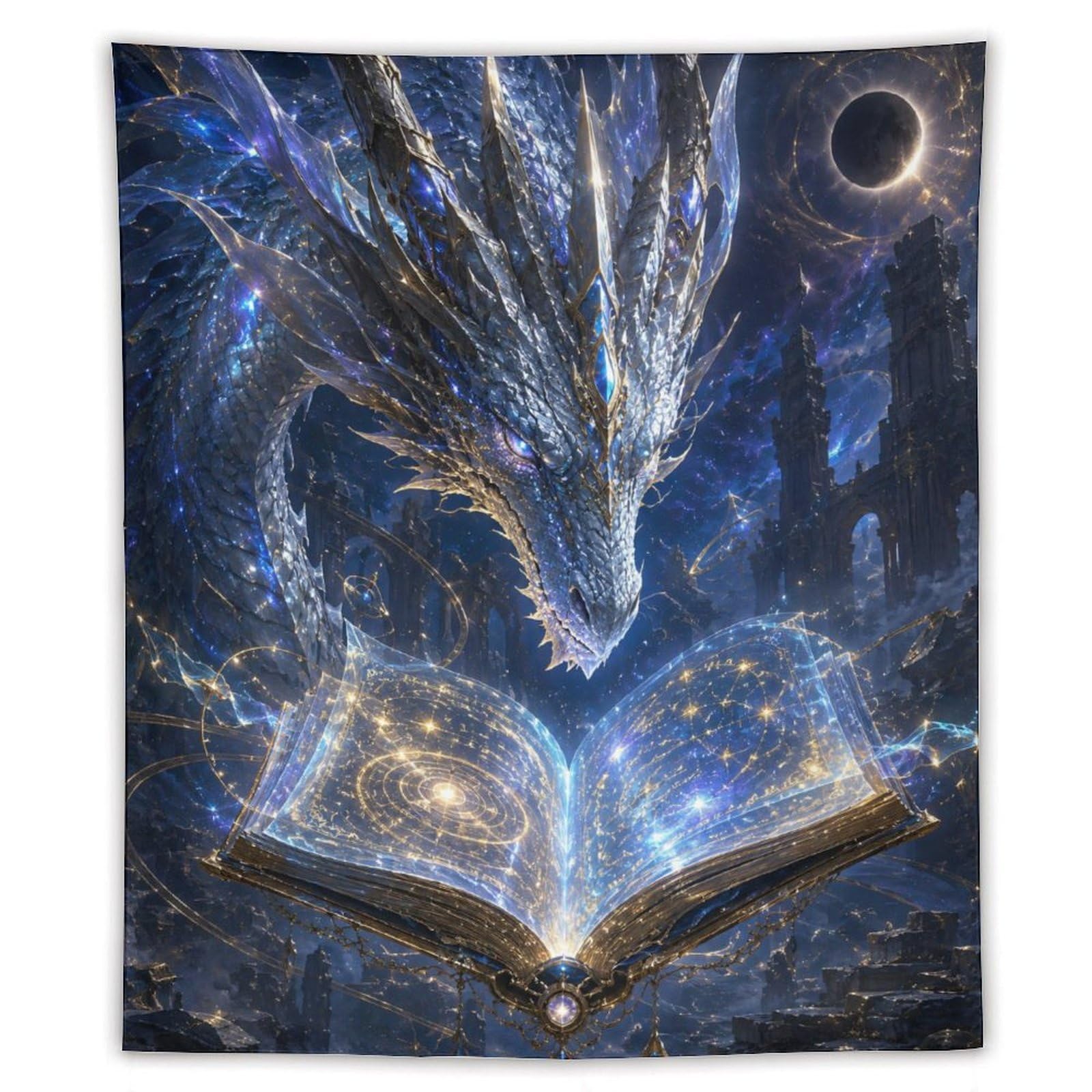 H3B8U2Y5 Cosmic Dragon Magic Book Wall Tapestry, Surrealist, Backdrop