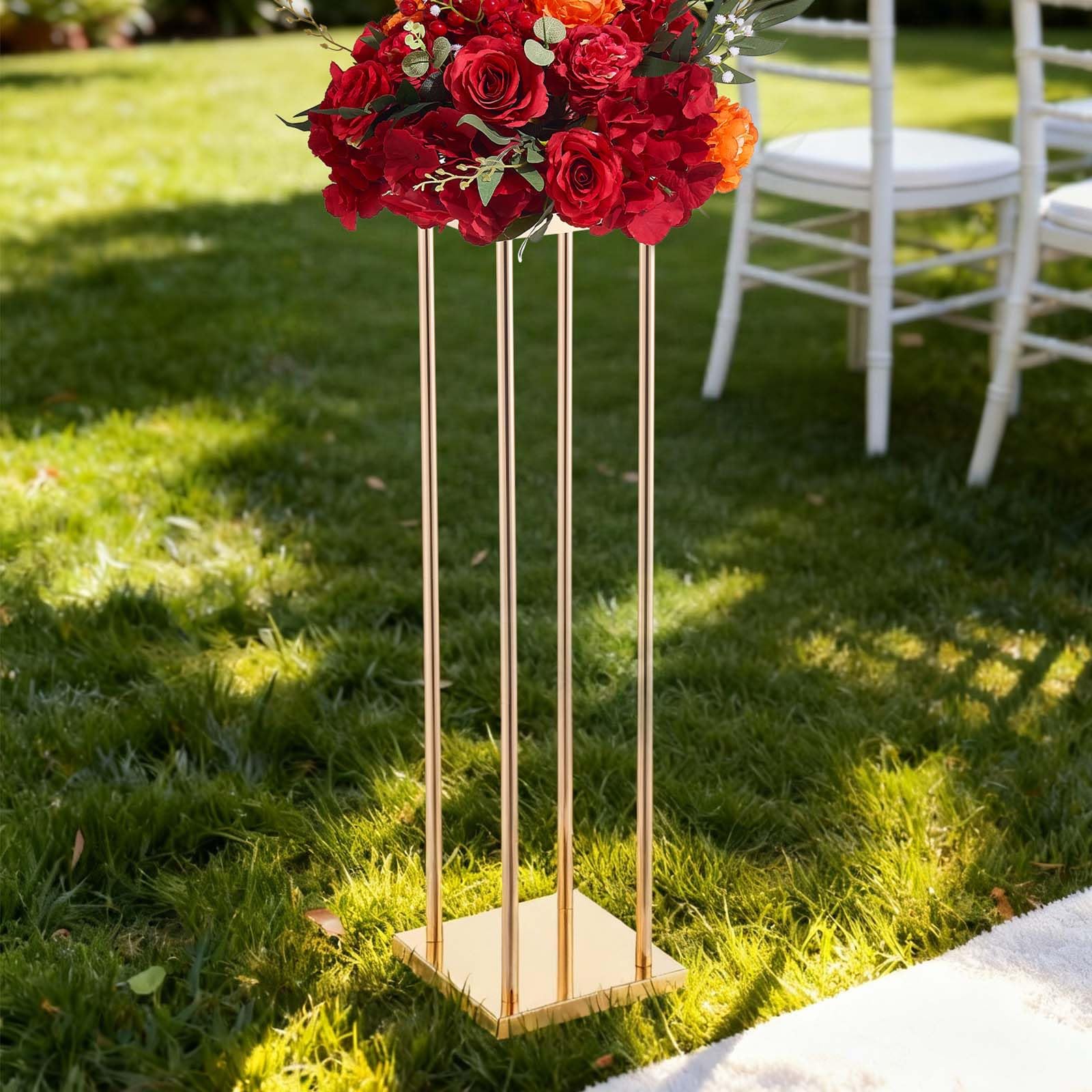 VEVOR Support Fleur Mariage Colonne Lot de 10 Support Fleur Centre Table Mariage 80 cm Présentoir Floral pour Fêtes, Anniversaires, Décoration Intérieure, avec Pieds Cylindre Panneau Métallique, Doré