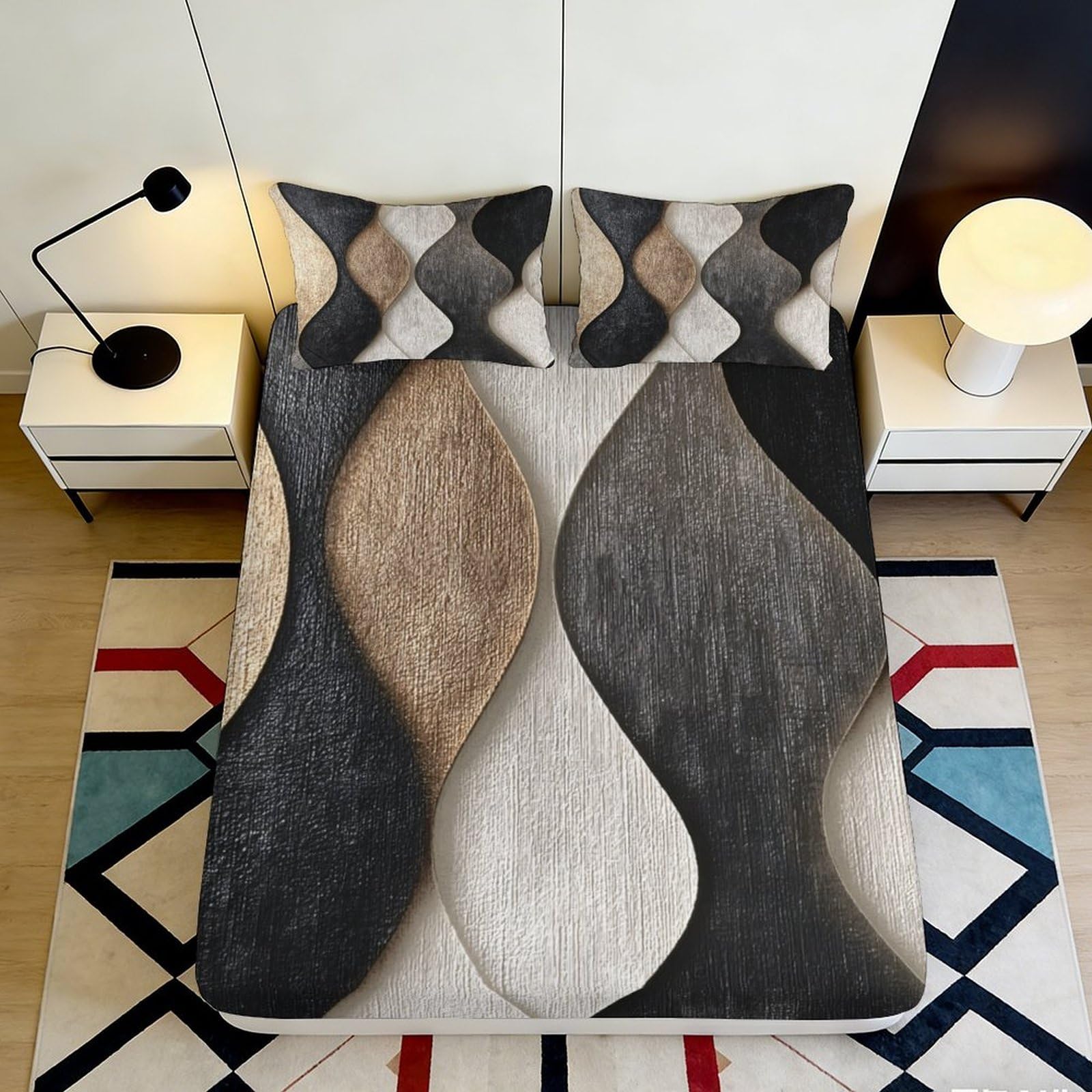 Pnayamiorkfel Style-4 3D Printed Abstract Wave Fitted Sheet Microfiber Soft Breathable Geometric Mattress Cover For Bedroom Dorm Decor 90X200x25cm