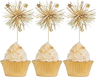 Gyufise 30Pcs Foil Firework Cupcake Toppers Happy Birthday Cake Toppers ...
