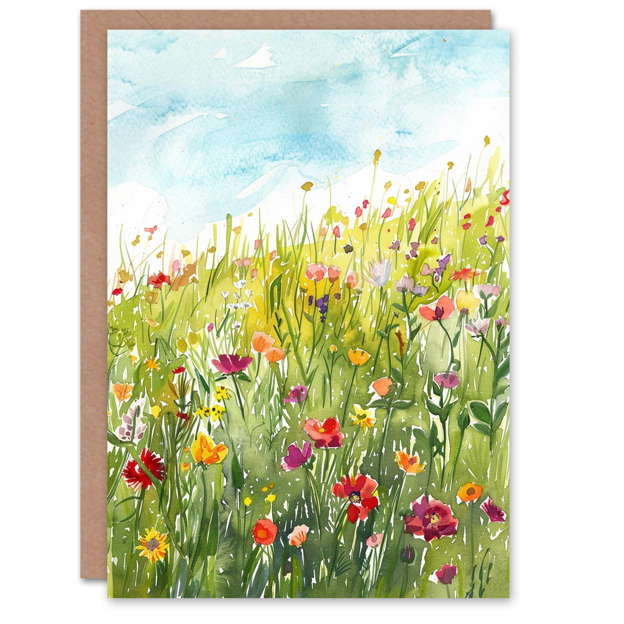 Artery8 Blooming Spring Wildflower Meadow Watercolour For Her Woman Birthday Card