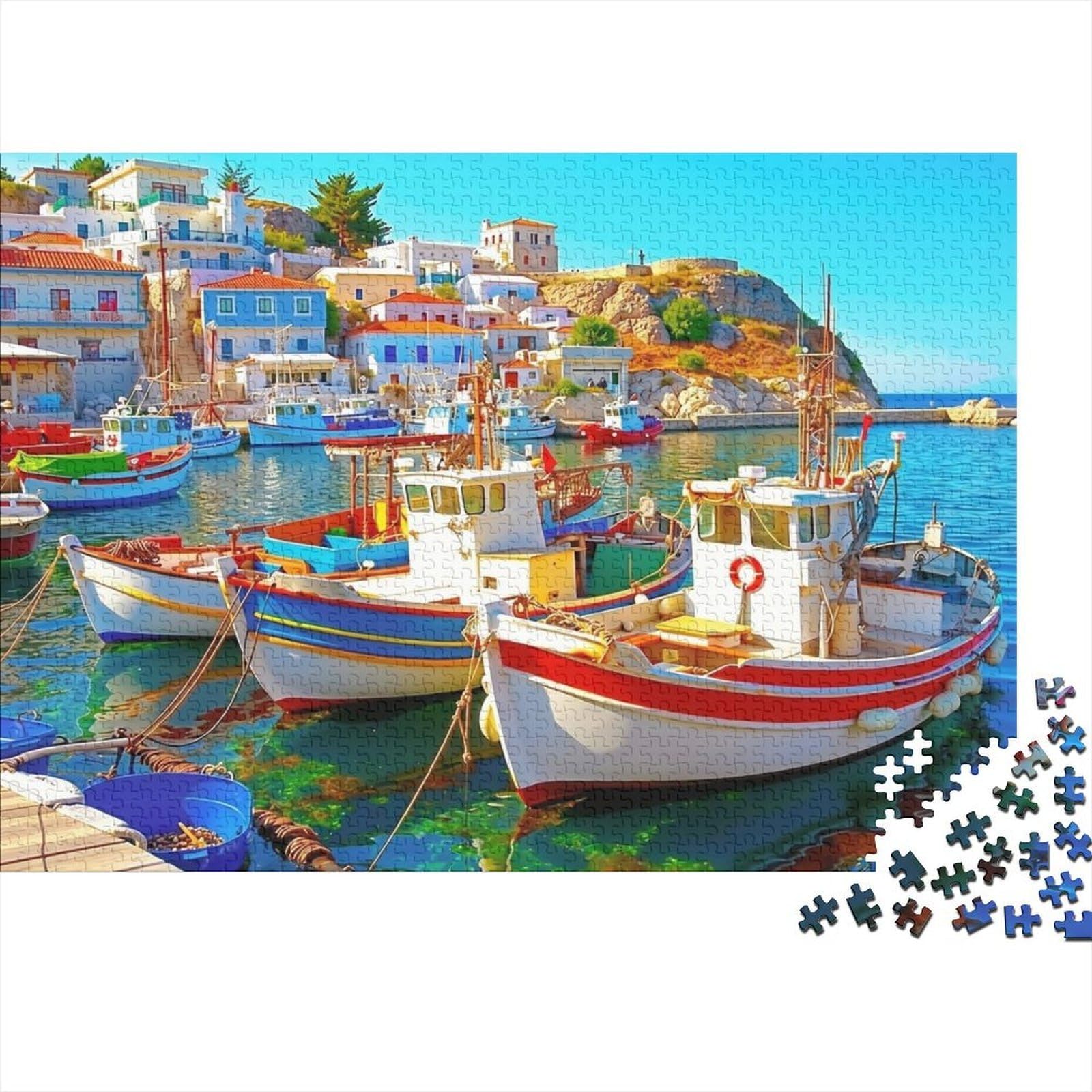 Colorful Fishing Boats Jigsaw Puzzles Puzzle for Adults Kids. 1000 Pieces Gentle Horned Mammal Whimsical Challenge Toy Educational Game Home Decoration for Educational Games Gifts 70x50cm/1000pcs