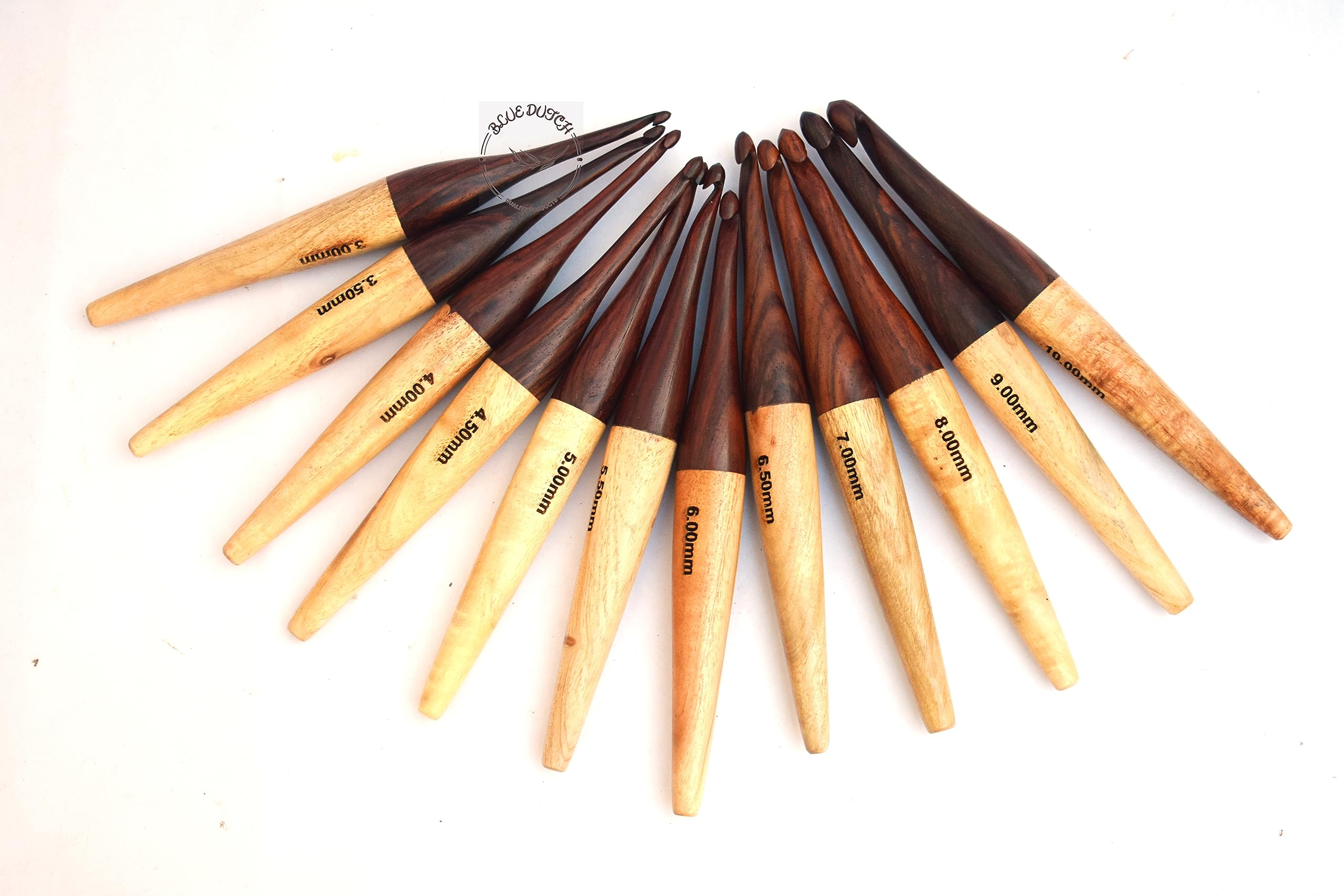 Blue Dutch Wooden Premium Crochet Hooks Set of 12-3 mm to 10mmYarn Craft Knitting Needle | Wooden Needle Crochet Hooks (Mix Wood)